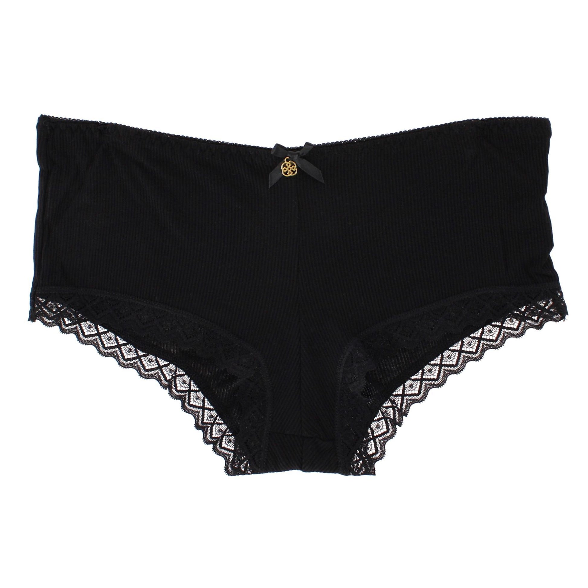 Daisy Fuentes Women's Ribbed Lace Trim Boyshort Panty 3-Pack - Black/Gray/White