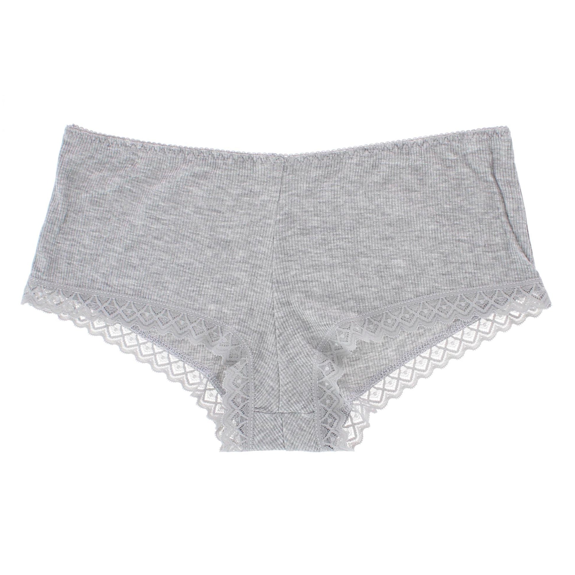 Daisy Fuentes Women's Ribbed Lace Trim Boyshort Panty 3-Pack - Black/Gray/White
