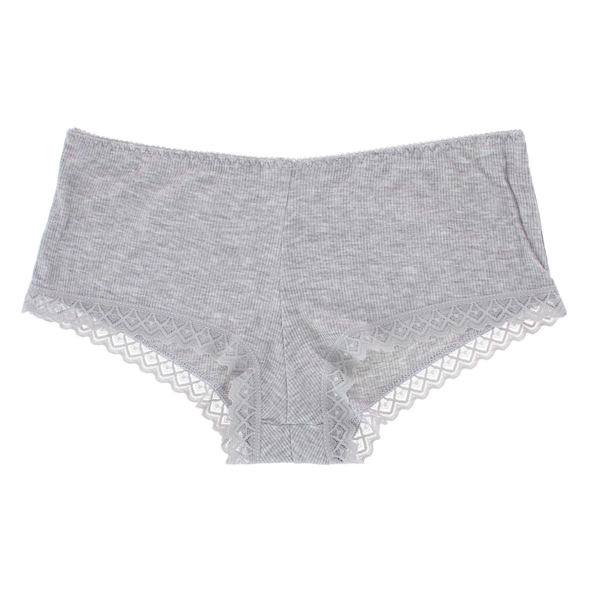 Daisy Fuentes Women's Ribbed Lace Trim Boyshort Panty 3-Pack - Black/Gray/White