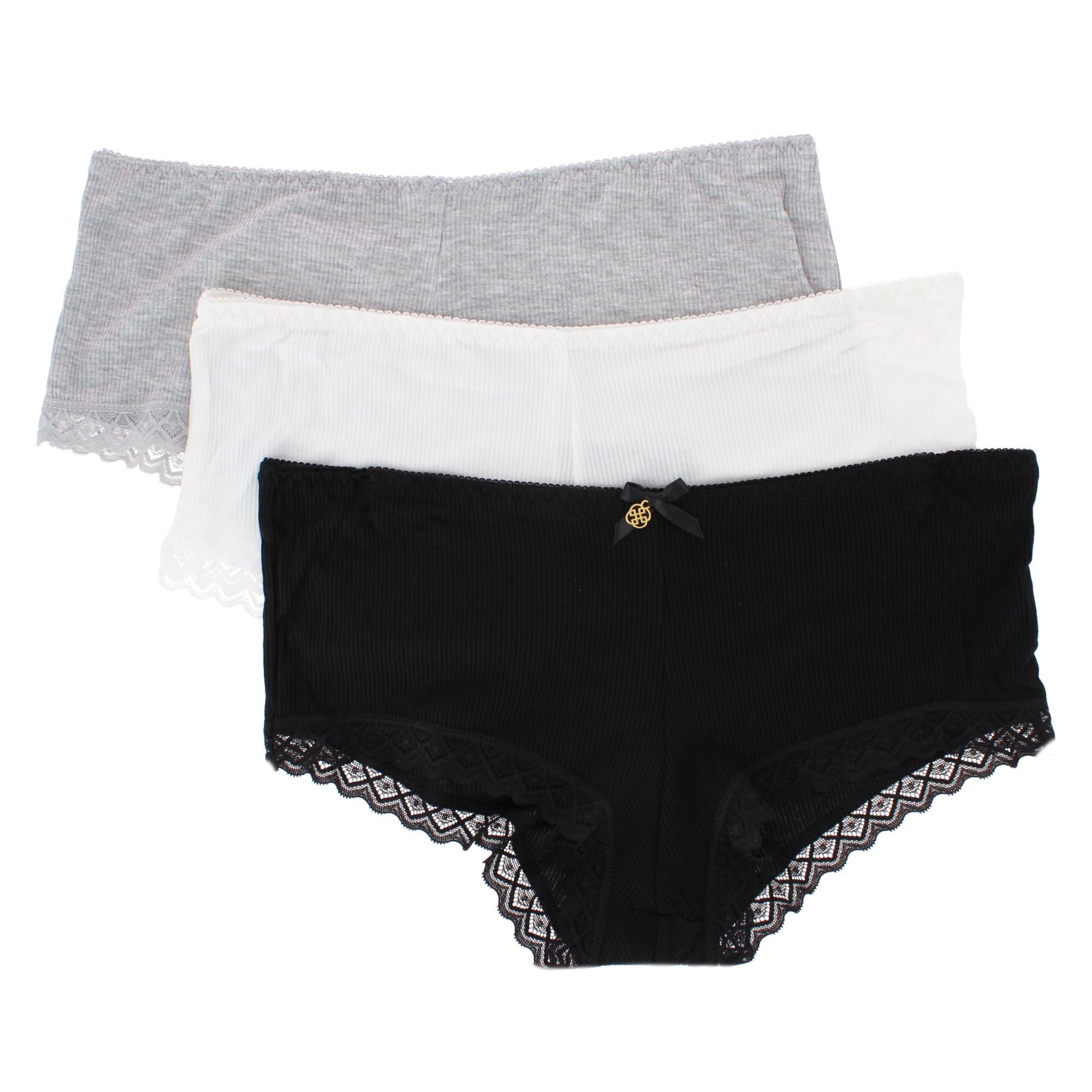 Daisy Fuentes Women's Ribbed Lace Trim Boyshort Panty 3-Pack - Women's Ribbed Lace Trim Boyshort Panty 3-Pack
