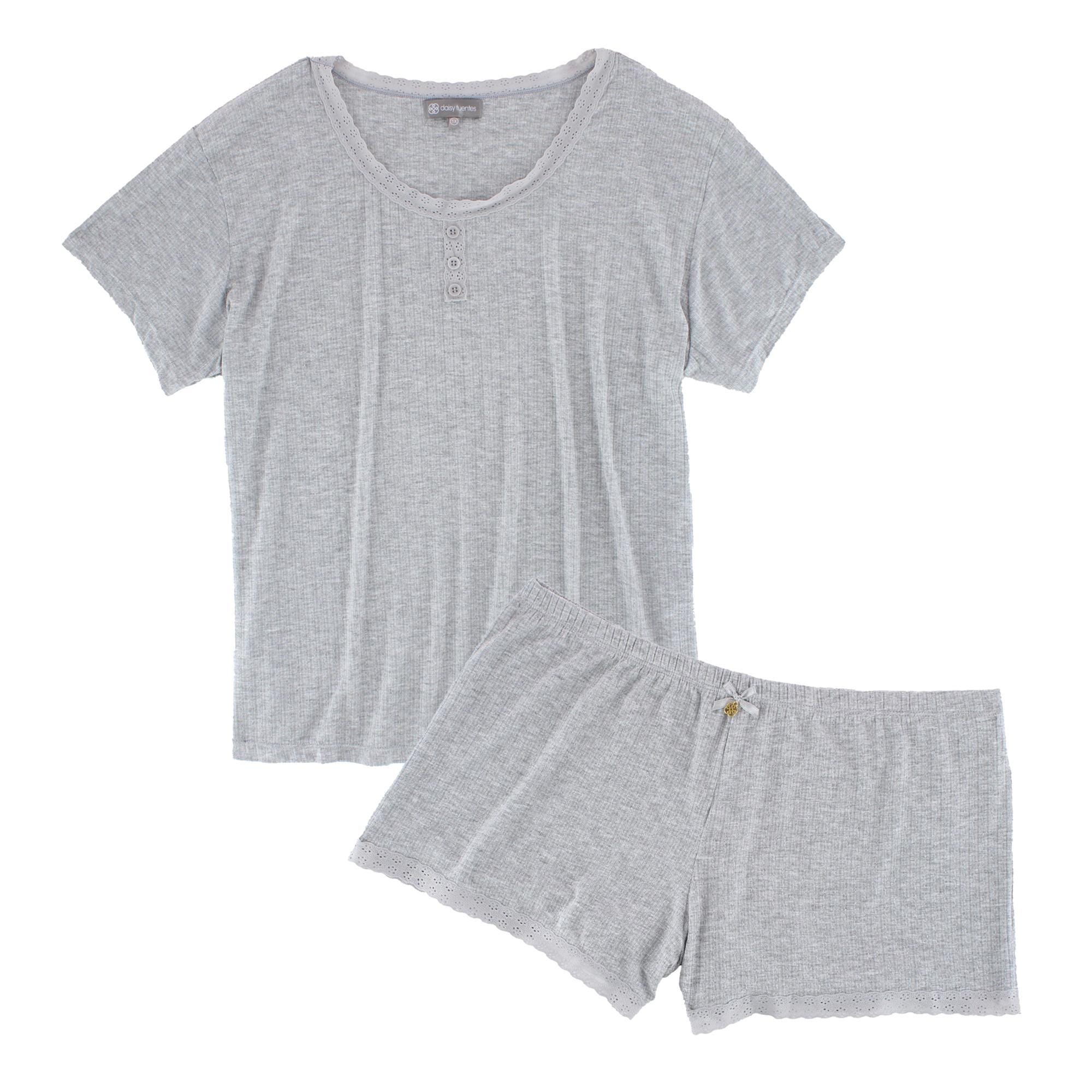 Daisy Fuentes Women's Plus Size Short Sleeve Pointelle Pajama Set - Gray