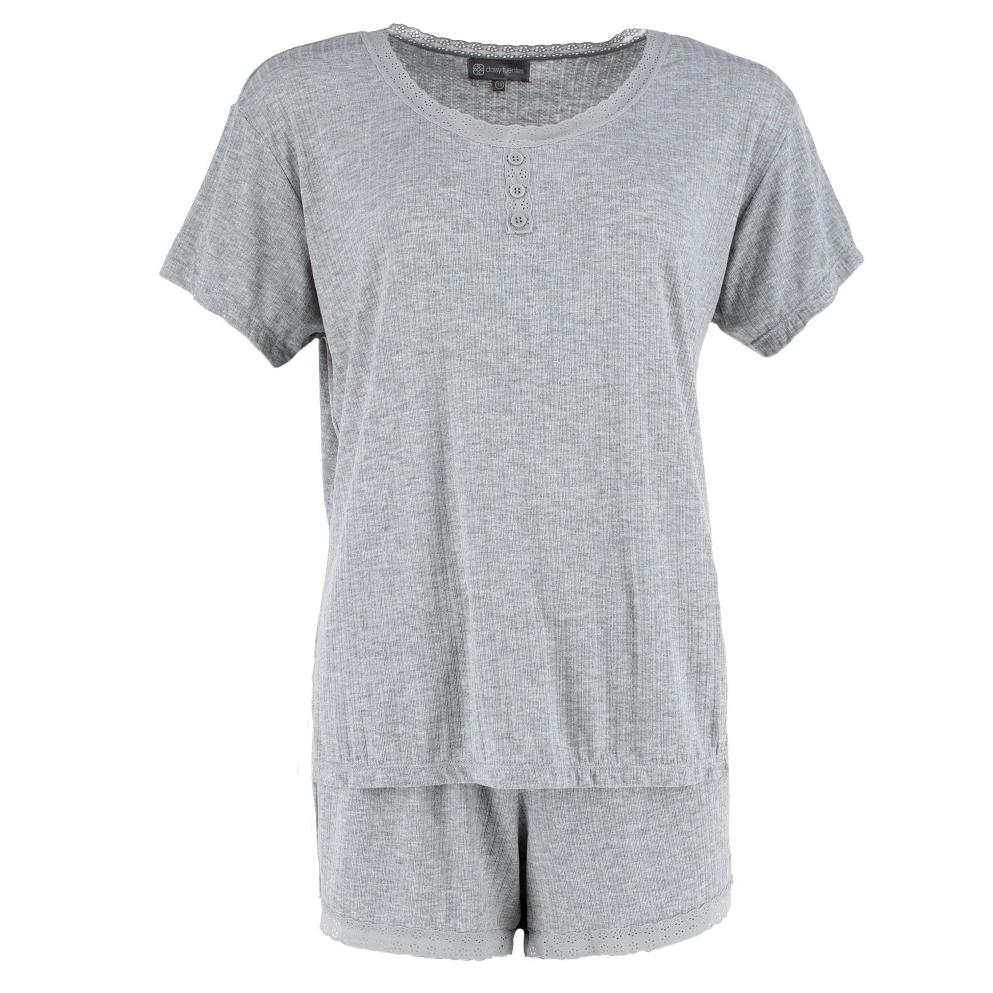 Daisy Fuentes Women's Plus Size Short Sleeve Pointelle Pajama Set - Gray