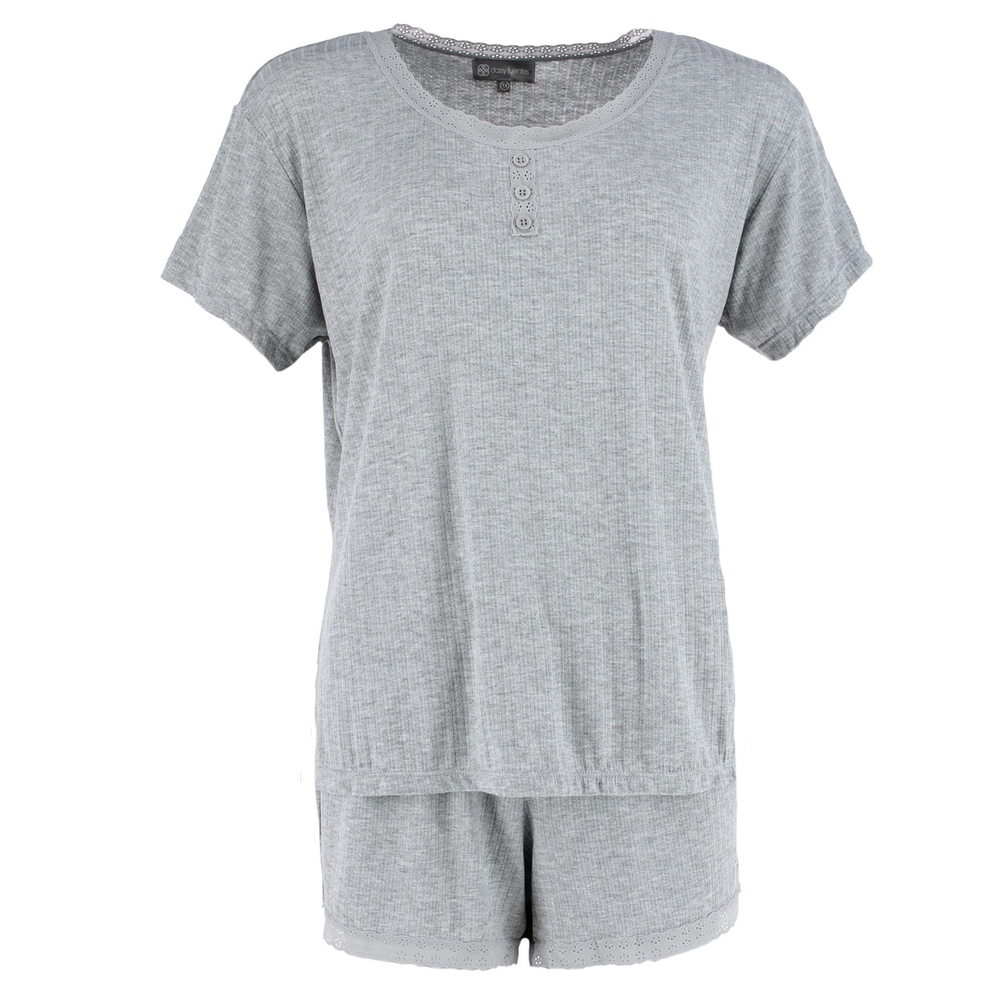 Daisy Fuentes Women's Plus Size Short Sleeve Pointelle Pajama Set - Gray