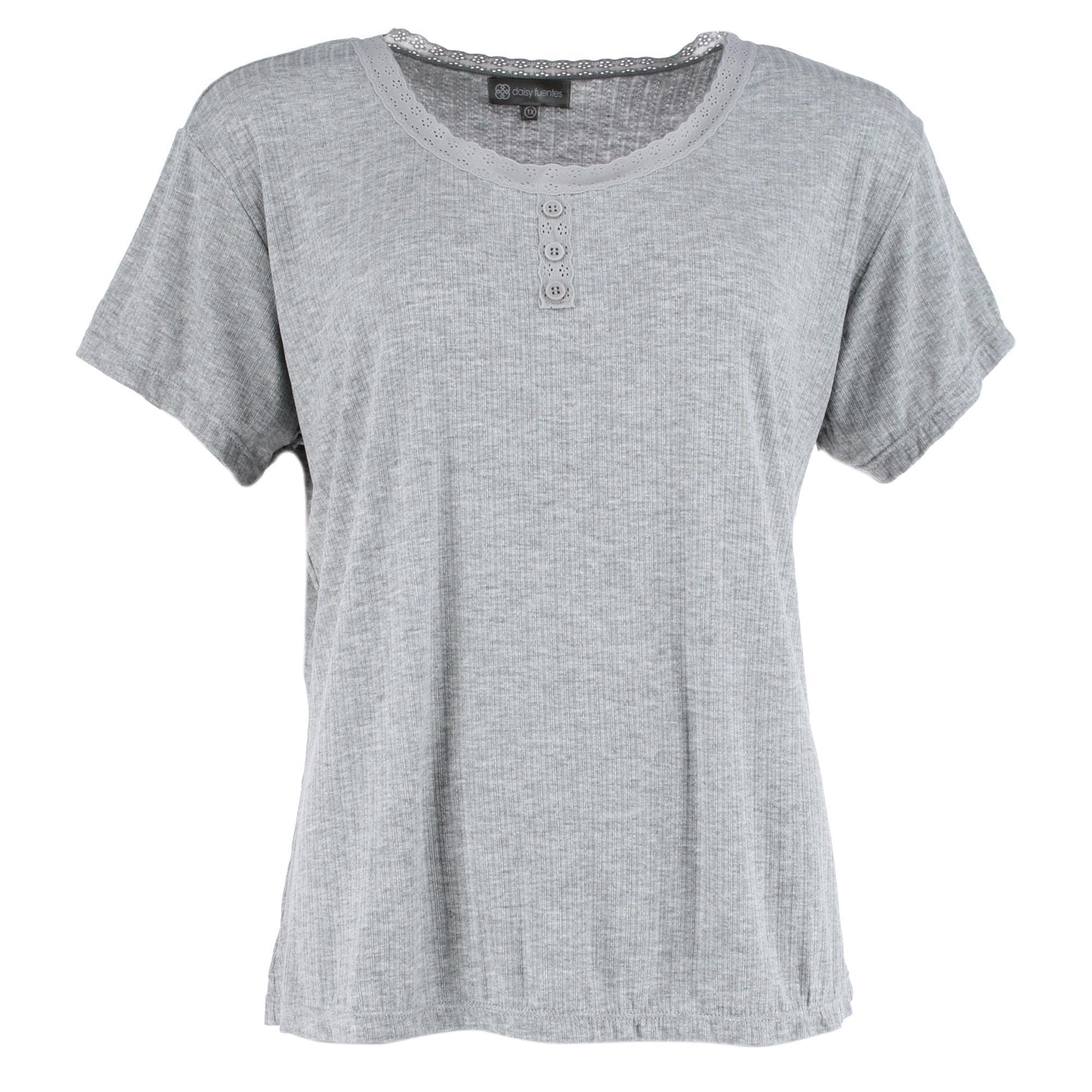 Daisy Fuentes Women's Plus Size Short Sleeve Pointelle Pajama Set - Gray