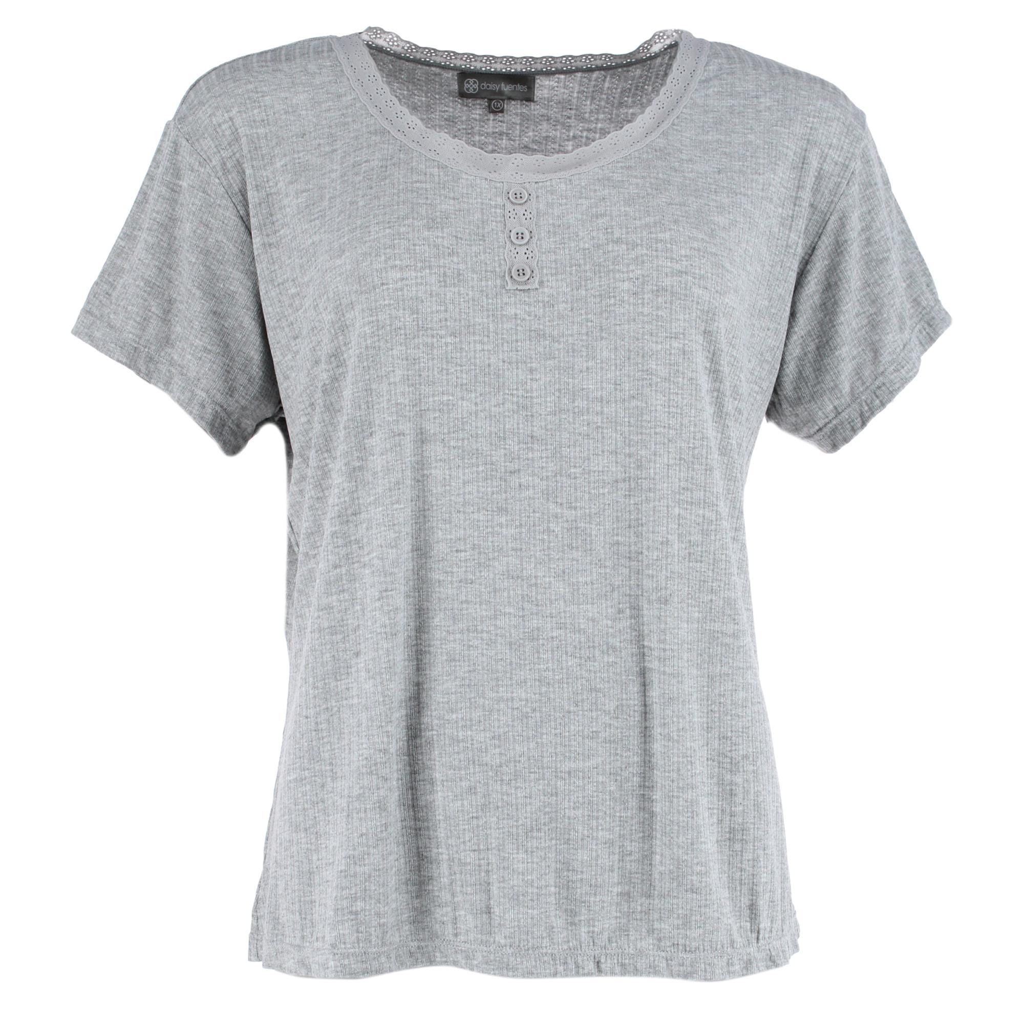 Daisy Fuentes Women's Plus Size Short Sleeve Pointelle Pajama Set - Gray