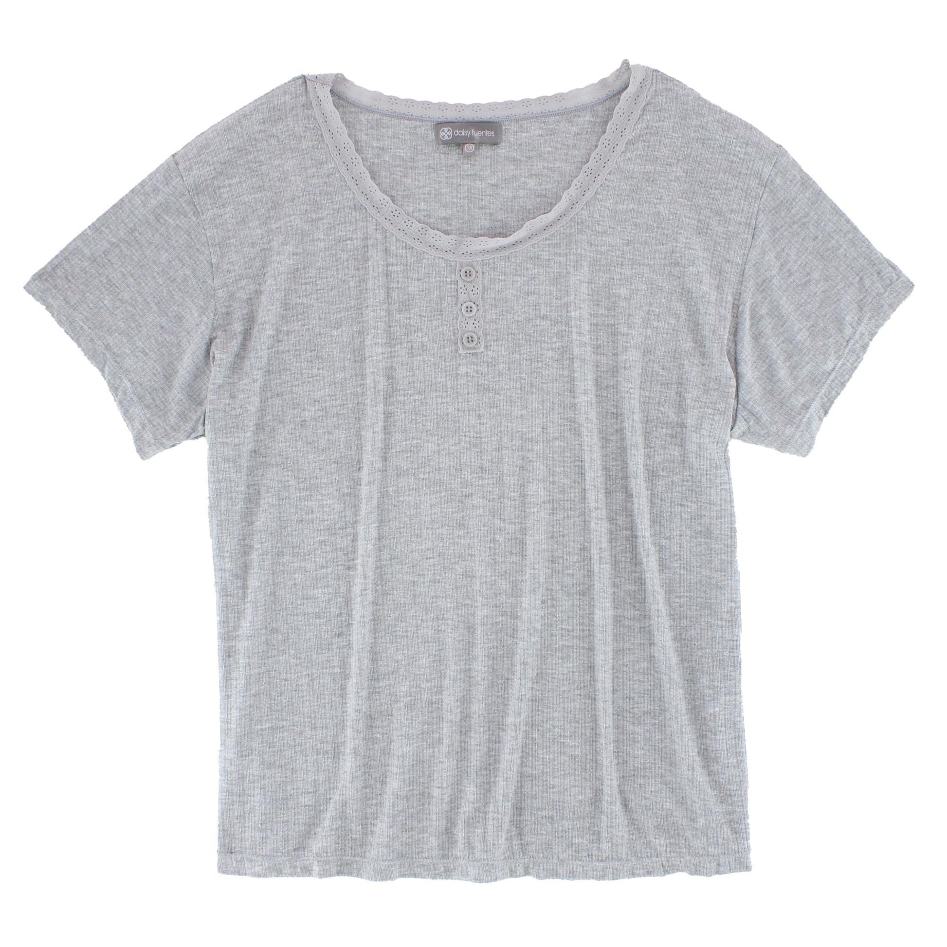 Daisy Fuentes Women's Plus Size Short Sleeve Pointelle Pajama Set - Gray