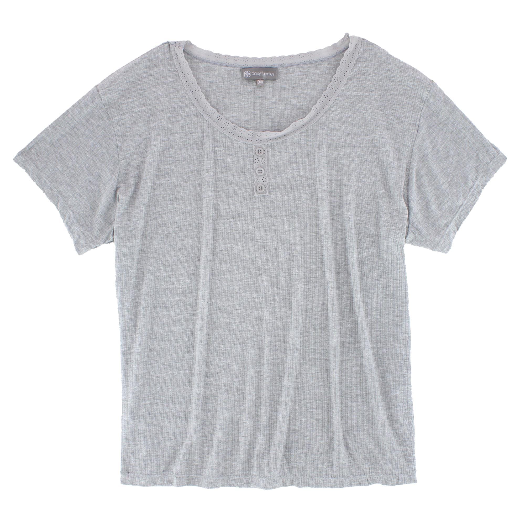 Daisy Fuentes Women's Plus Size Short Sleeve Pointelle Pajama Set - Gray