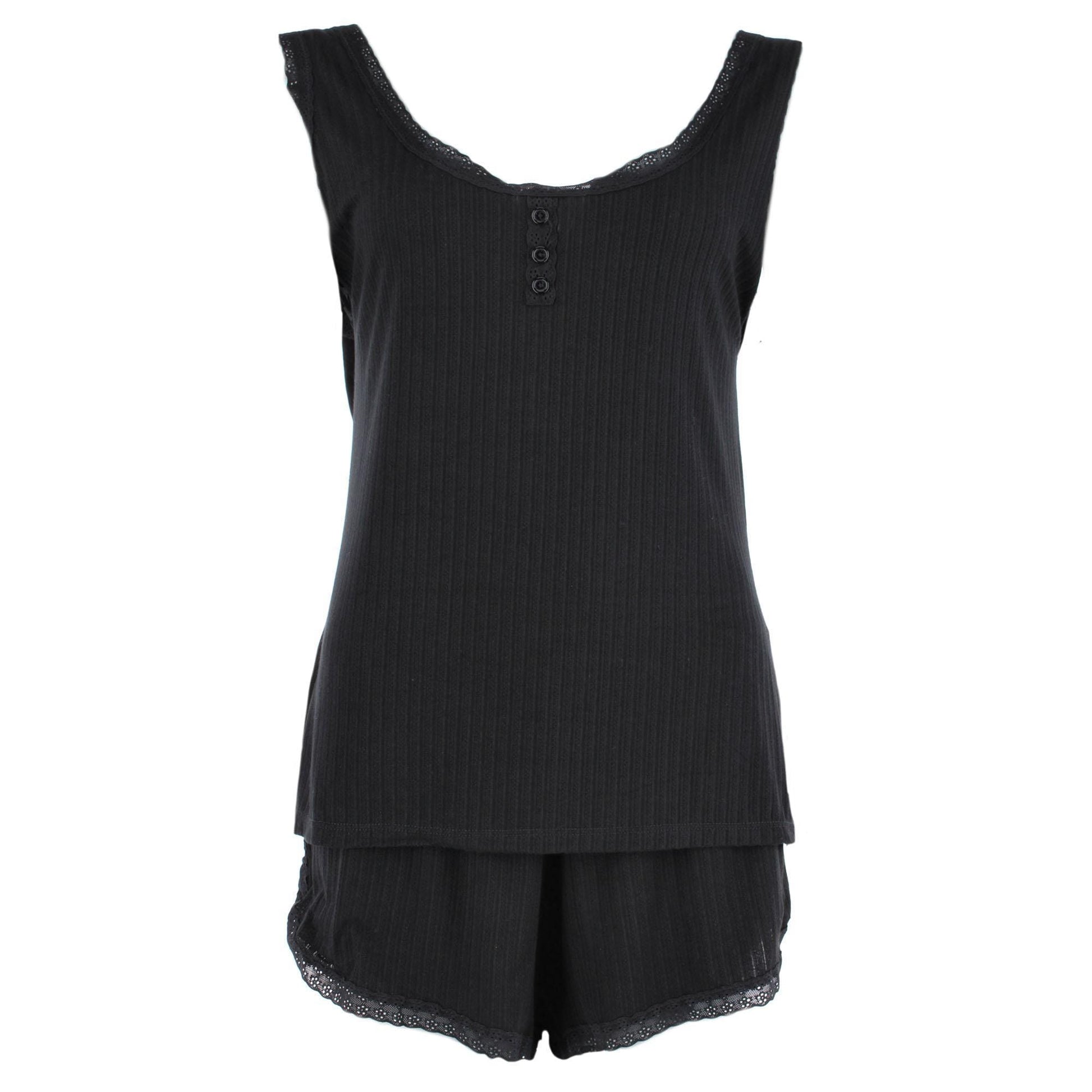 Daisy Fuentes Women's Plus Size Pointelle Tank and Short Pajama Set - Black