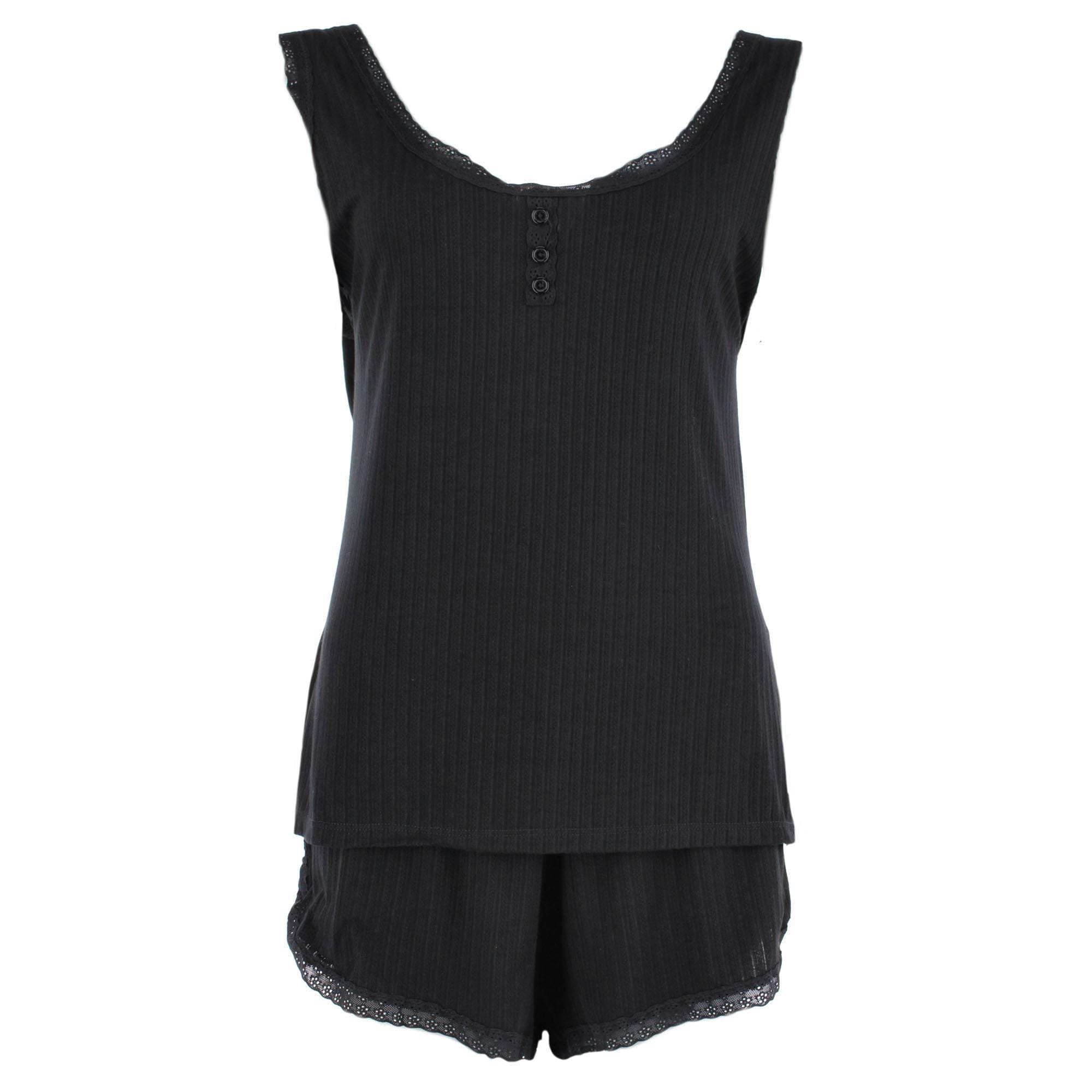 Daisy Fuentes Women's Plus Size Pointelle Tank and Short Pajama Set - Black