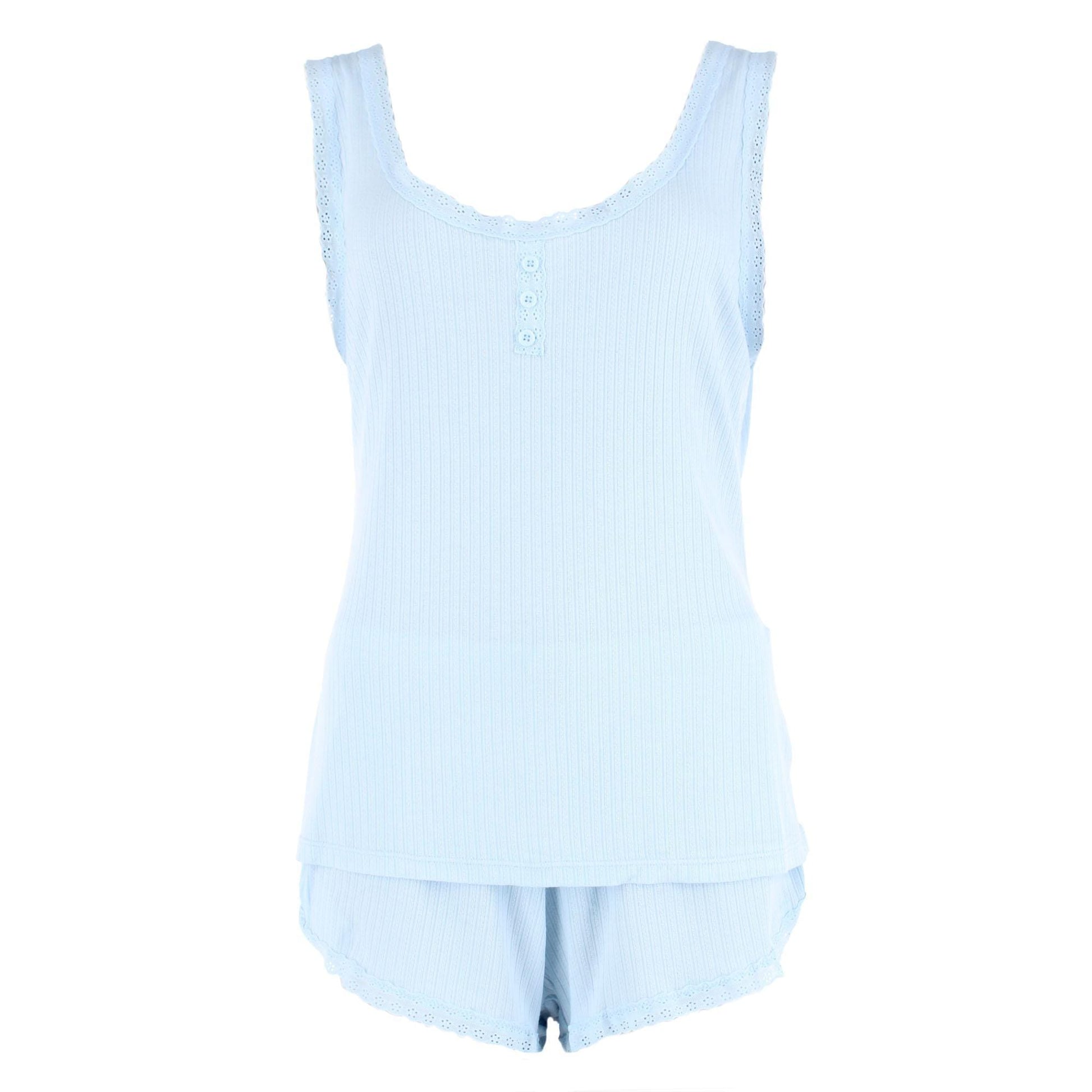 Daisy Fuentes Women's Plus Size Pointelle Tank and Short Pajama Set - Light Blue