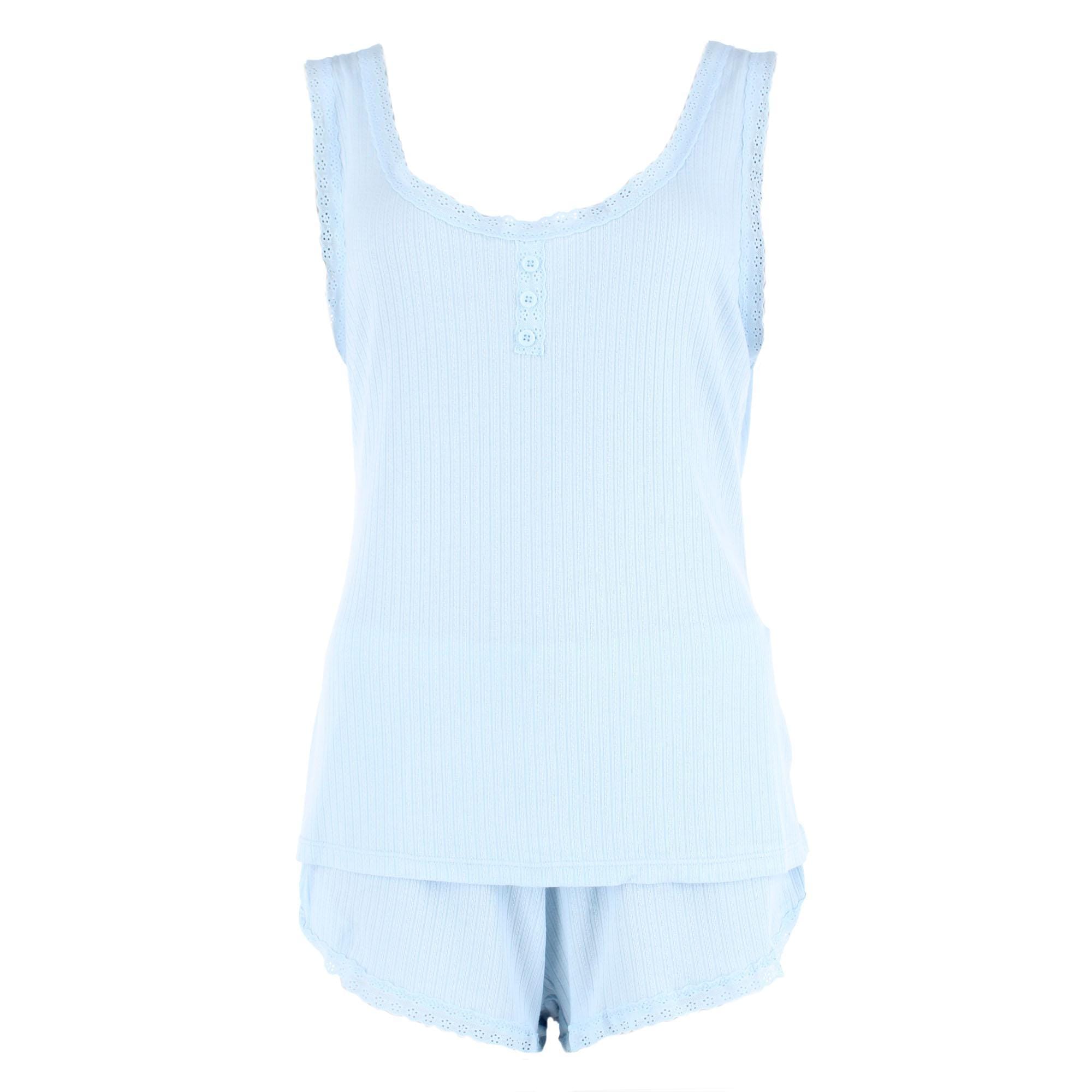 Daisy Fuentes Women's Plus Size Pointelle Tank and Short Pajama Set - Light Blue