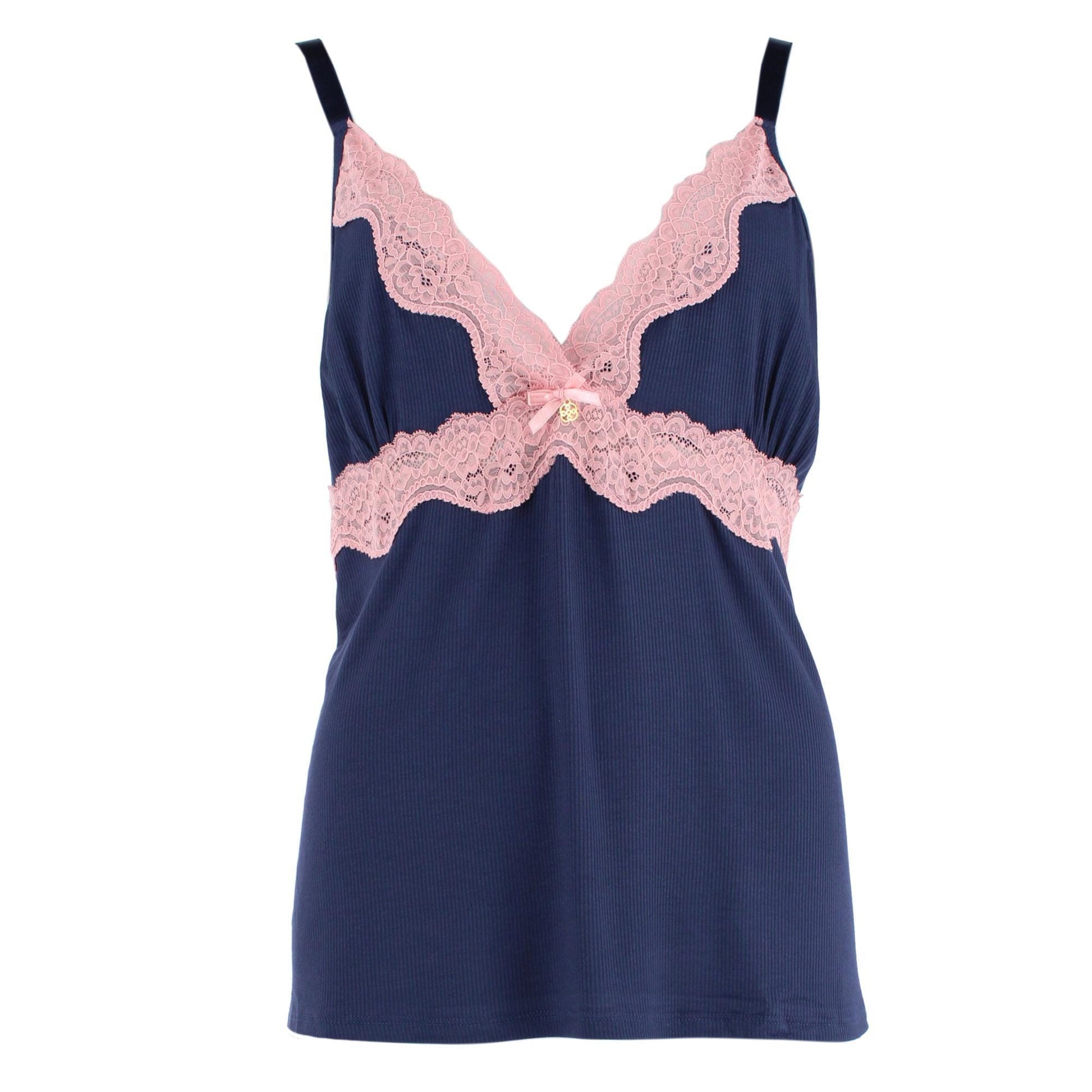Daisy Fuentes Women's Plus Size Ribbed Lace Cami and Shorts Sleep Set - Navy