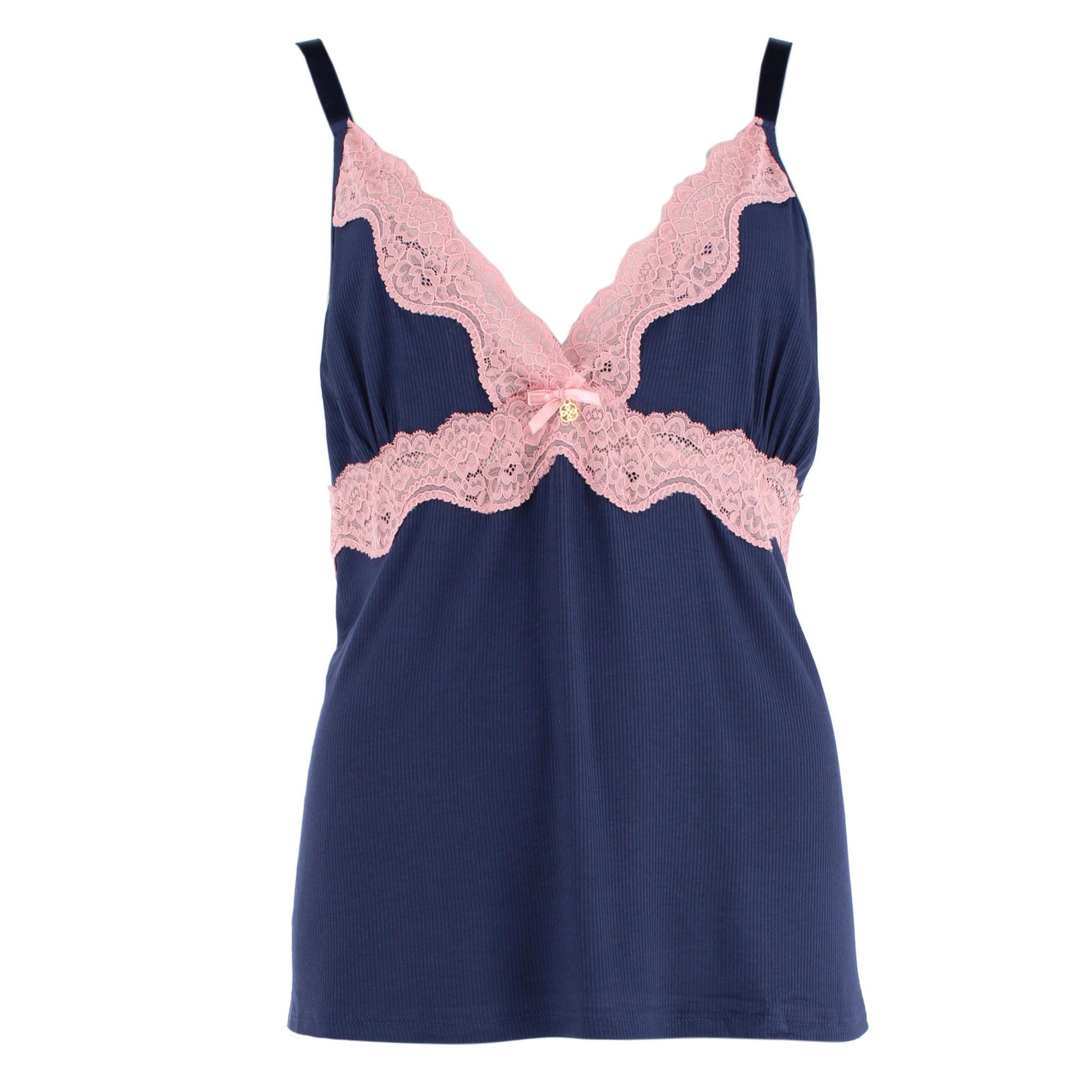Daisy Fuentes Women's Plus Size Ribbed Lace Cami and Shorts Sleep Set - Navy