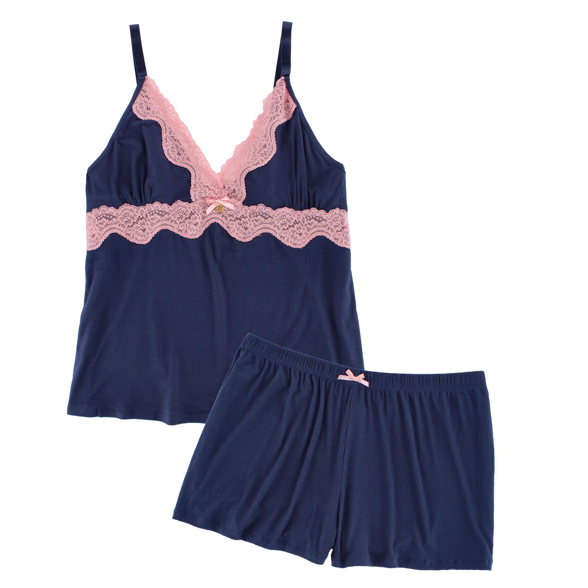 Daisy Fuentes Women's Plus Size Ribbed Lace Cami and Shorts Sleep Set - Women's Plus Size Ribbed Lace Cami and Shorts Sleep Set
