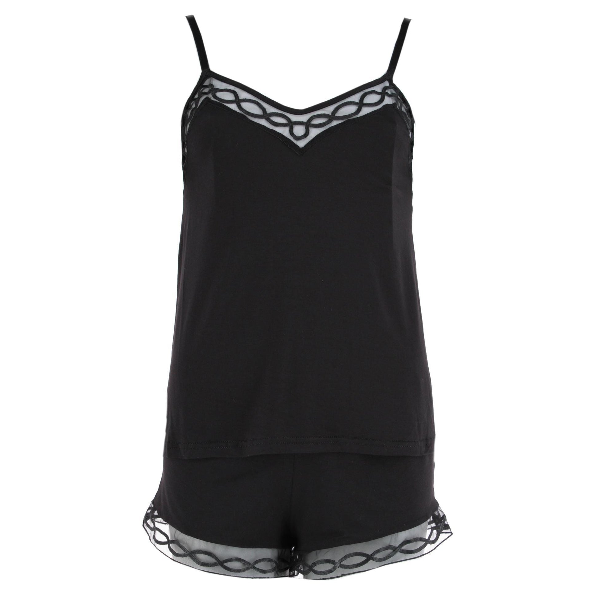 Rachel Roy Women's Laced Embriodery Cami Short Pajama Set - Black