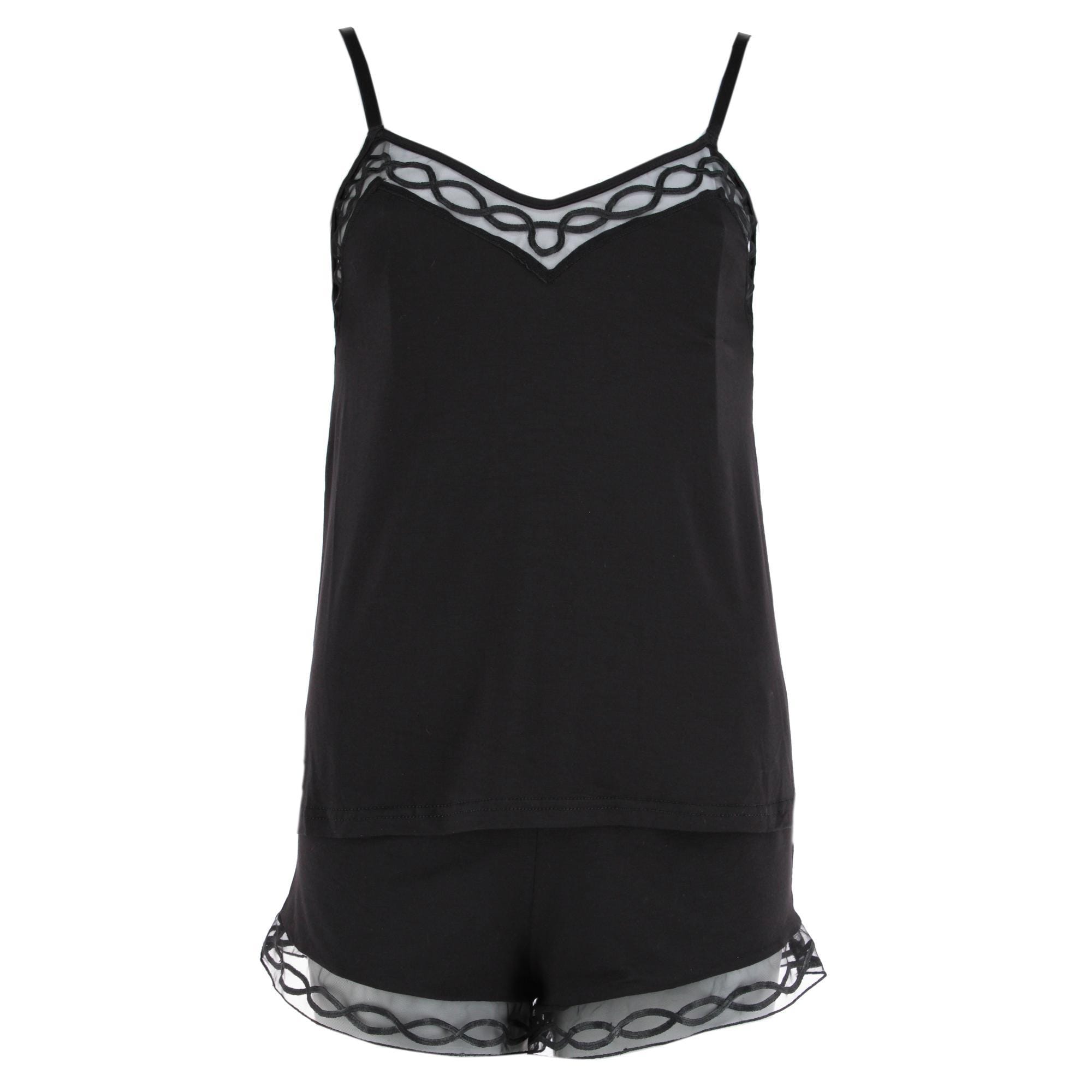 Rachel Roy Women's Laced Embriodery Cami Short Pajama Set - Black