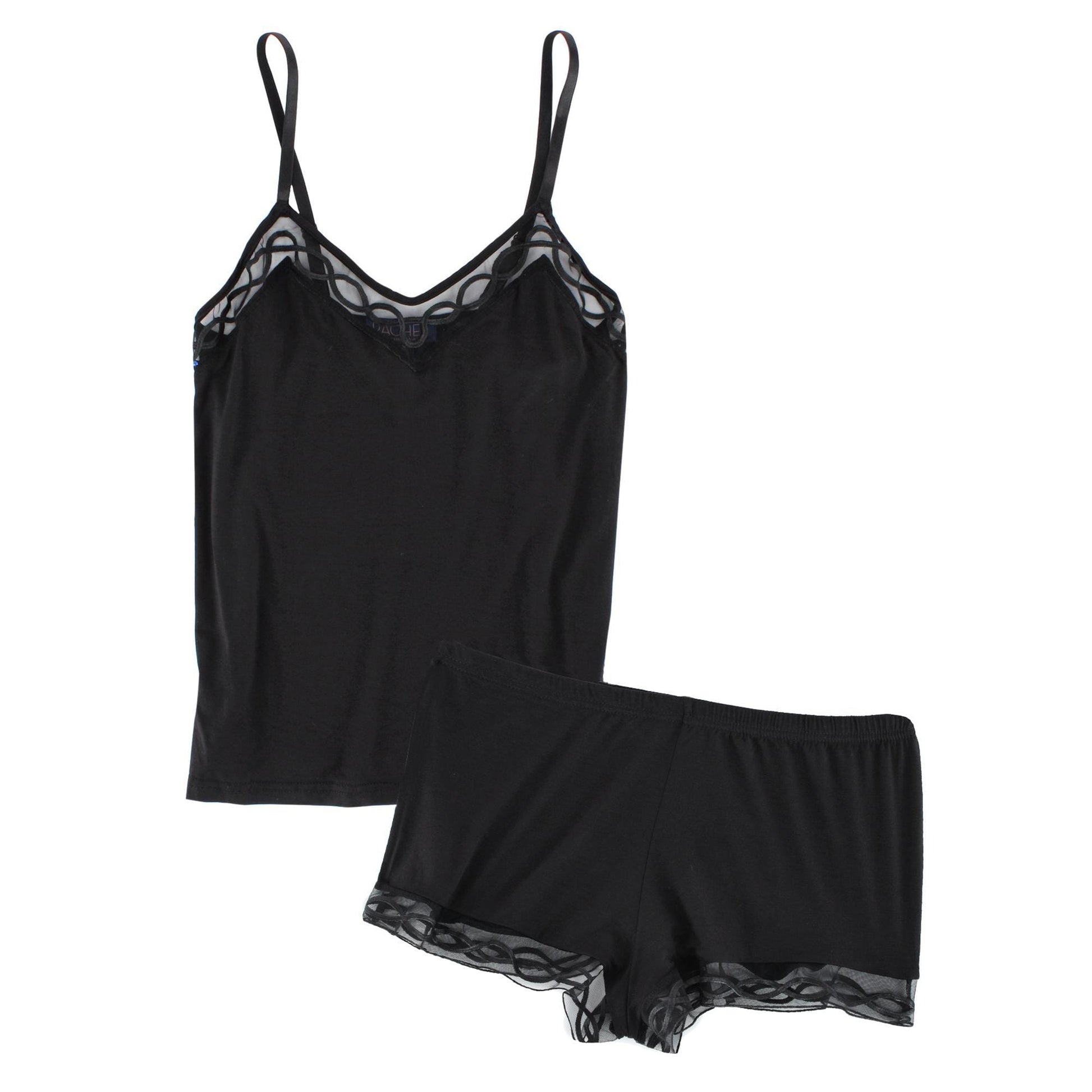 Rachel Roy Women's Laced Embriodery Cami Short Pajama Set - Black