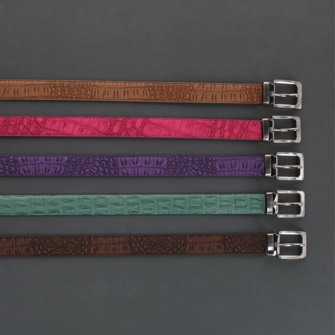 CTM® Leather Matte Reversible Croc Print Clamp on Buckle Belt - Black