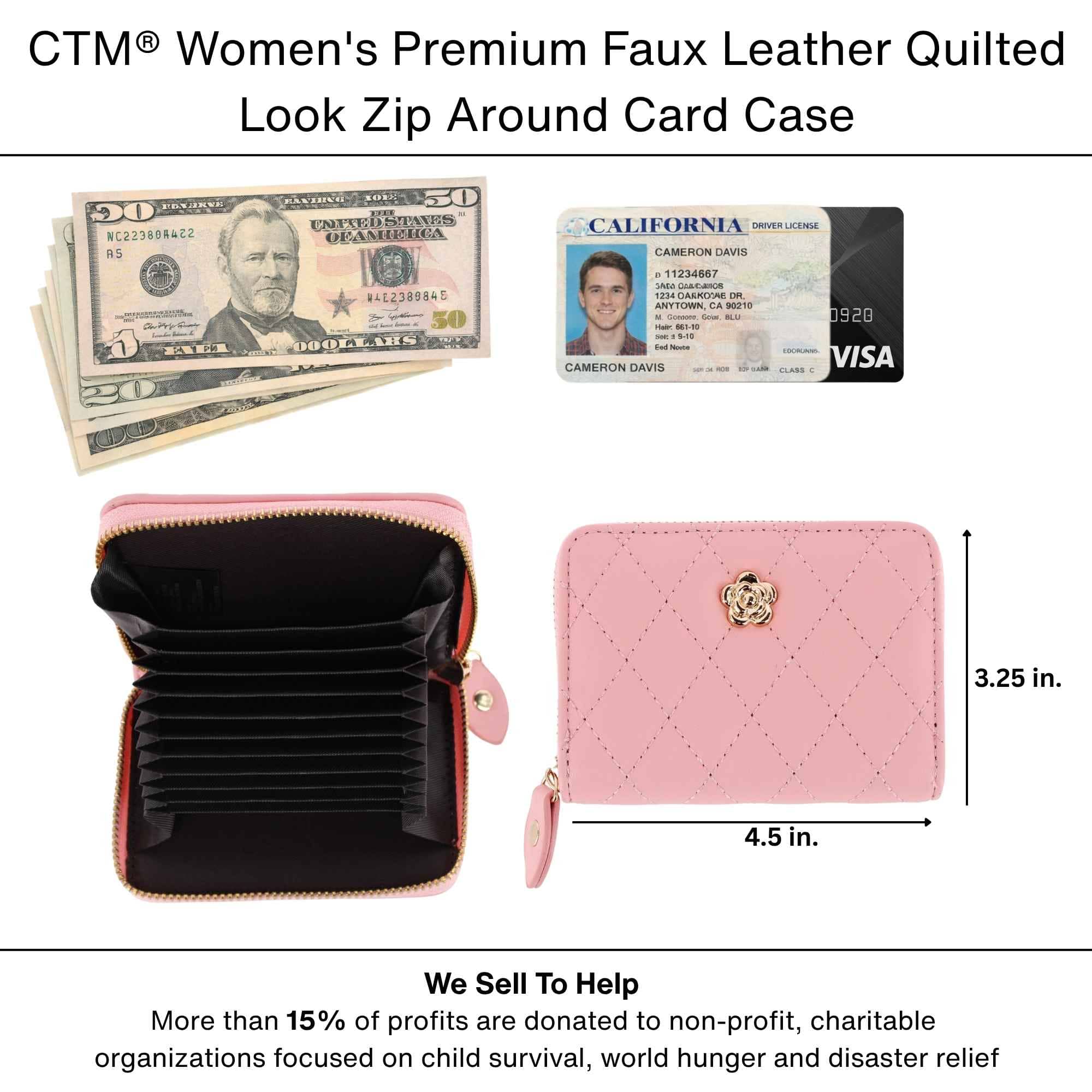 CTM® Women's Premium Faux Leather Quilted Look Zip Around Card Case - Light Blue