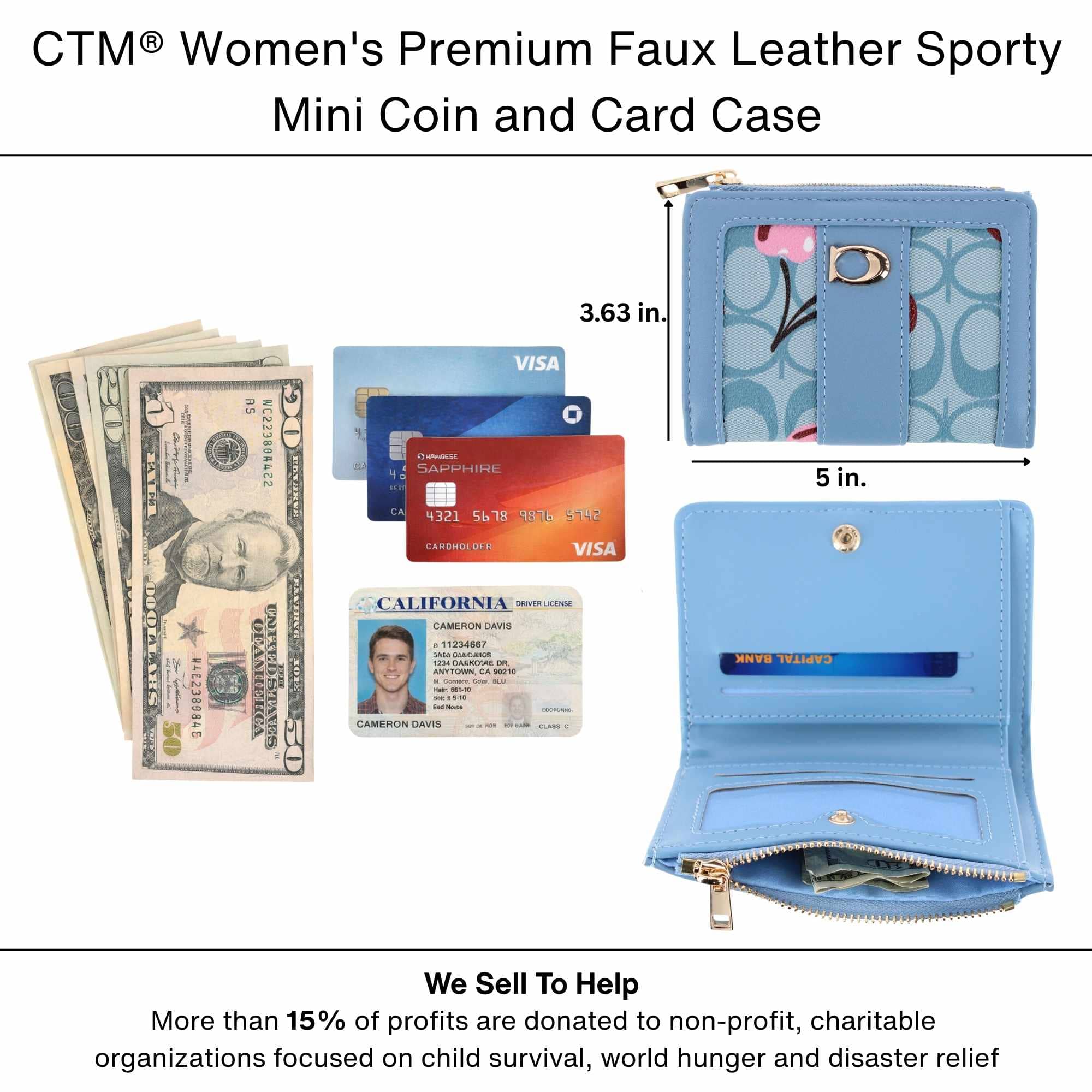 CTM® Women's Premium Faux Leather Sporty Mini Coin and Card Case - Pink