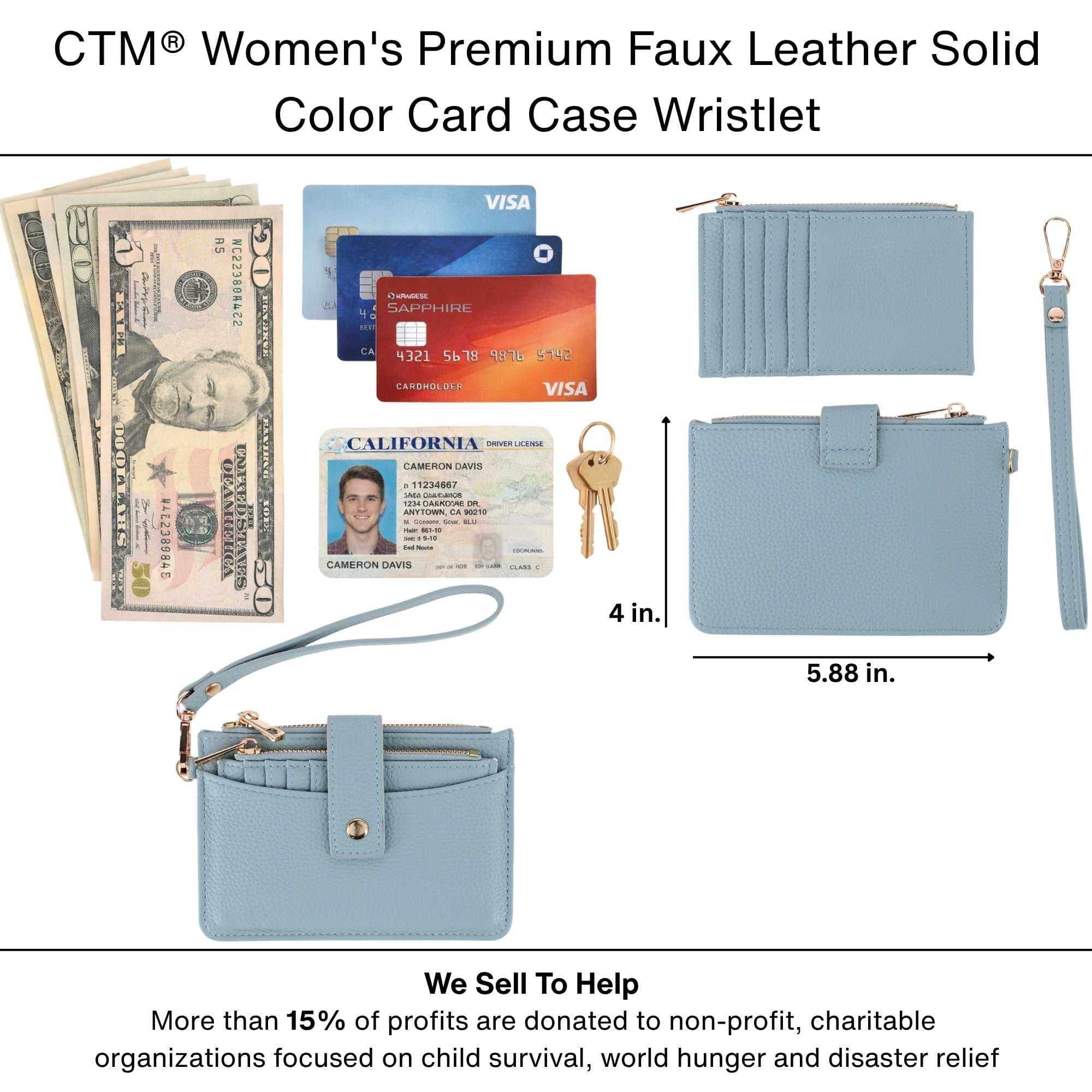 CTM® Women's Premium Faux Leather Solid Color Card Case Wristlet - Pink