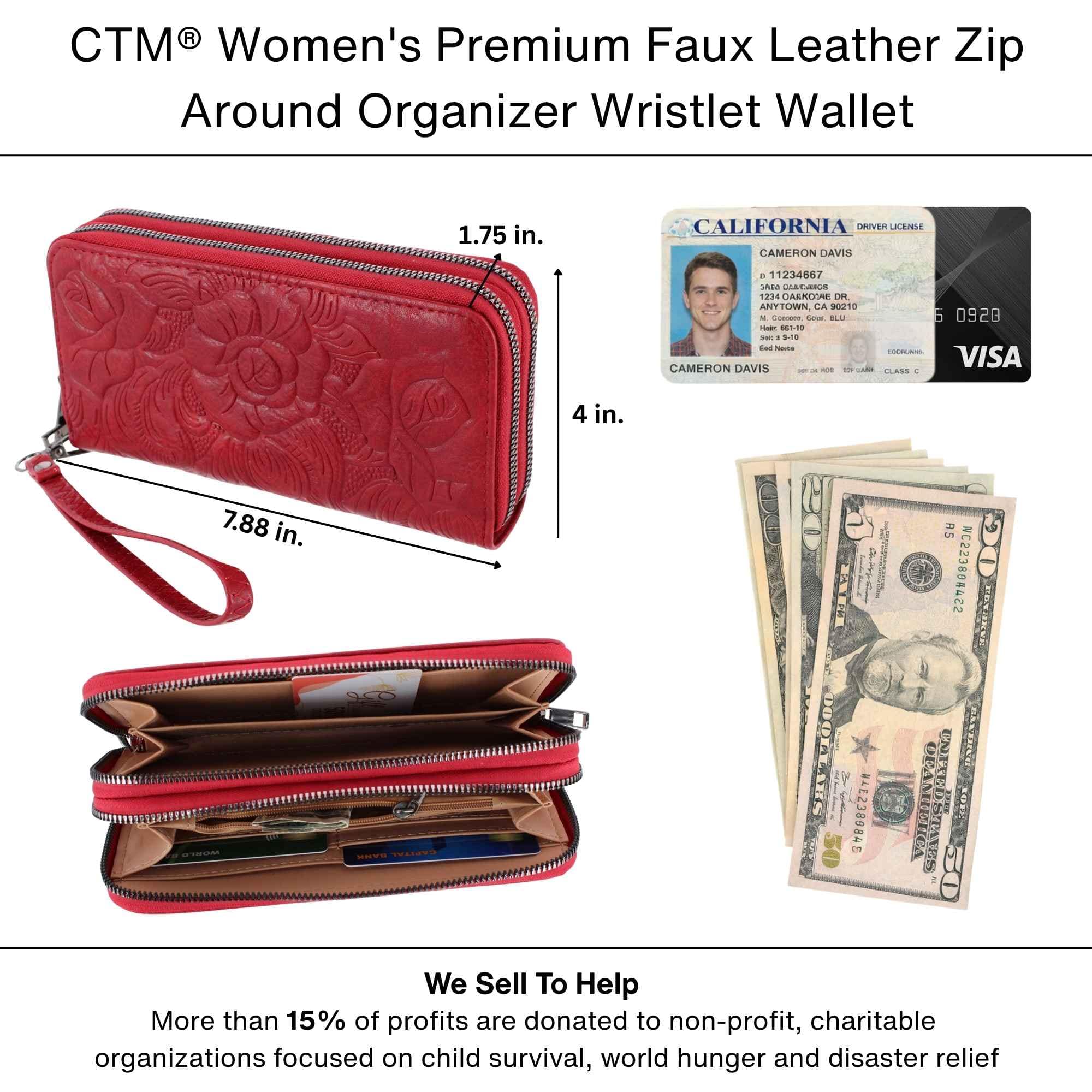 CTM® Women's Premium Faux Leather Zip Around Organizer Wristlet Wallet - Black