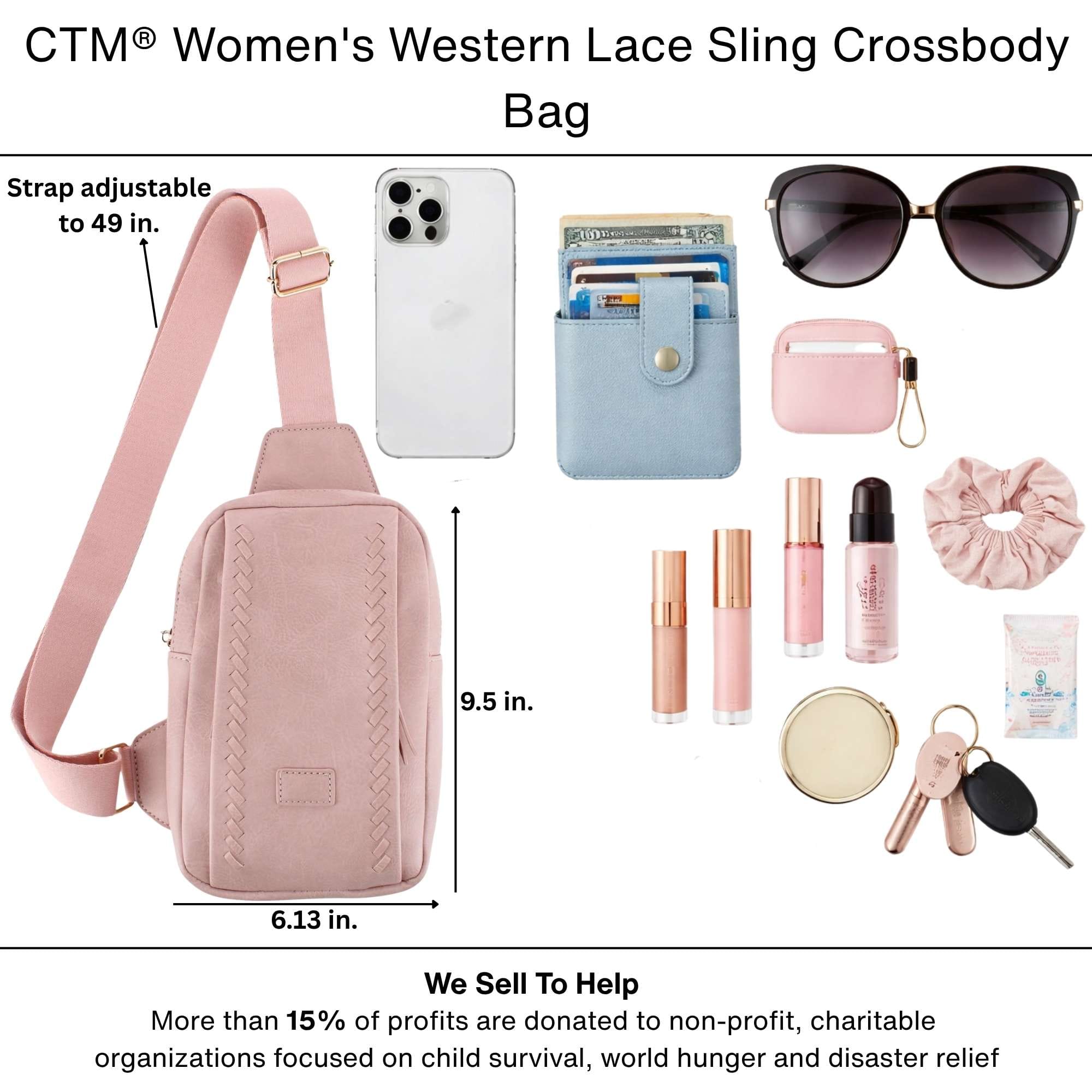 CTM® Women's Western Lace Sling Crossbody Bag - Brown