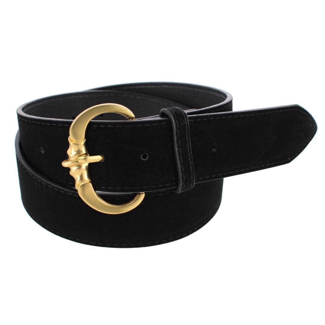 CTM® Women's Faux Suede Belt with Brass Buckle - Black