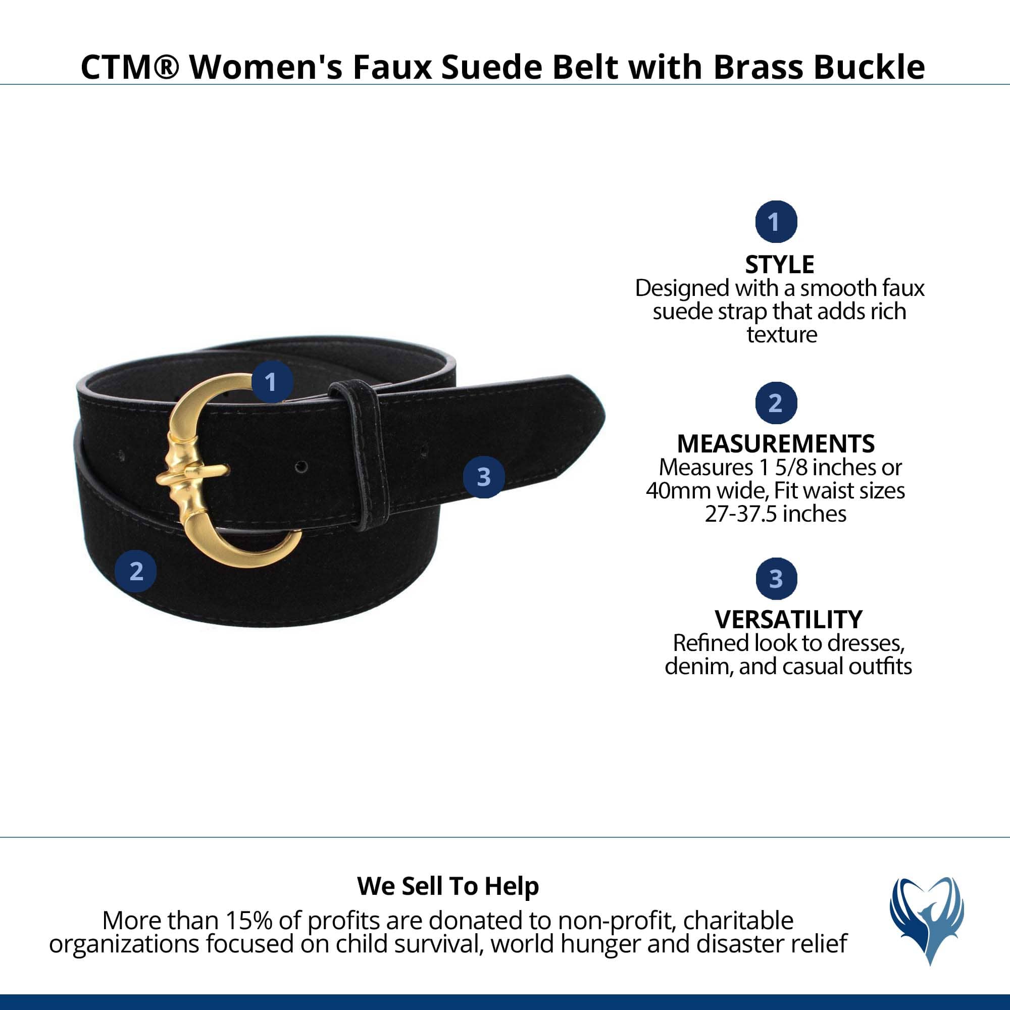 CTM® Women's Faux Suede Belt with Brass Buckle - Black