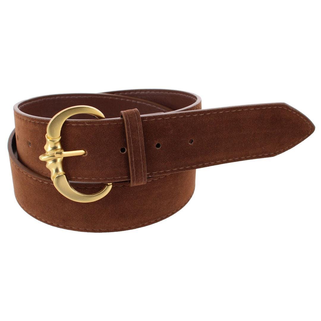 CTM® Women's Faux Suede Belt with Brass Buckle - Brown
