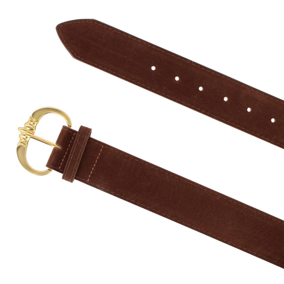 CTM® Women's Faux Suede Belt with Brass Buckle - Brown