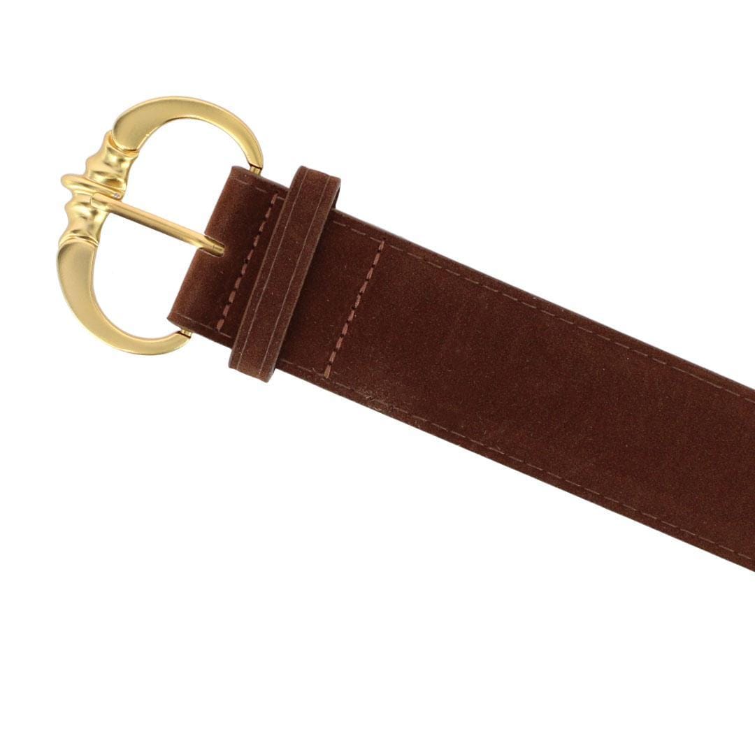 CTM® Women's Faux Suede Belt with Brass Buckle - Brown