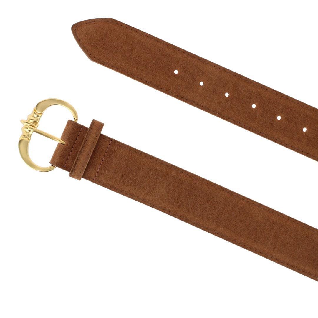 CTM® Women's Faux Suede Belt with Brass Buckle - Camel