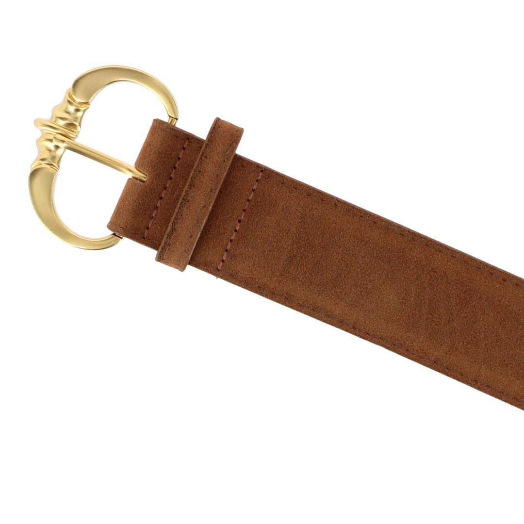 CTM® Women's Faux Suede Belt with Brass Buckle - Camel