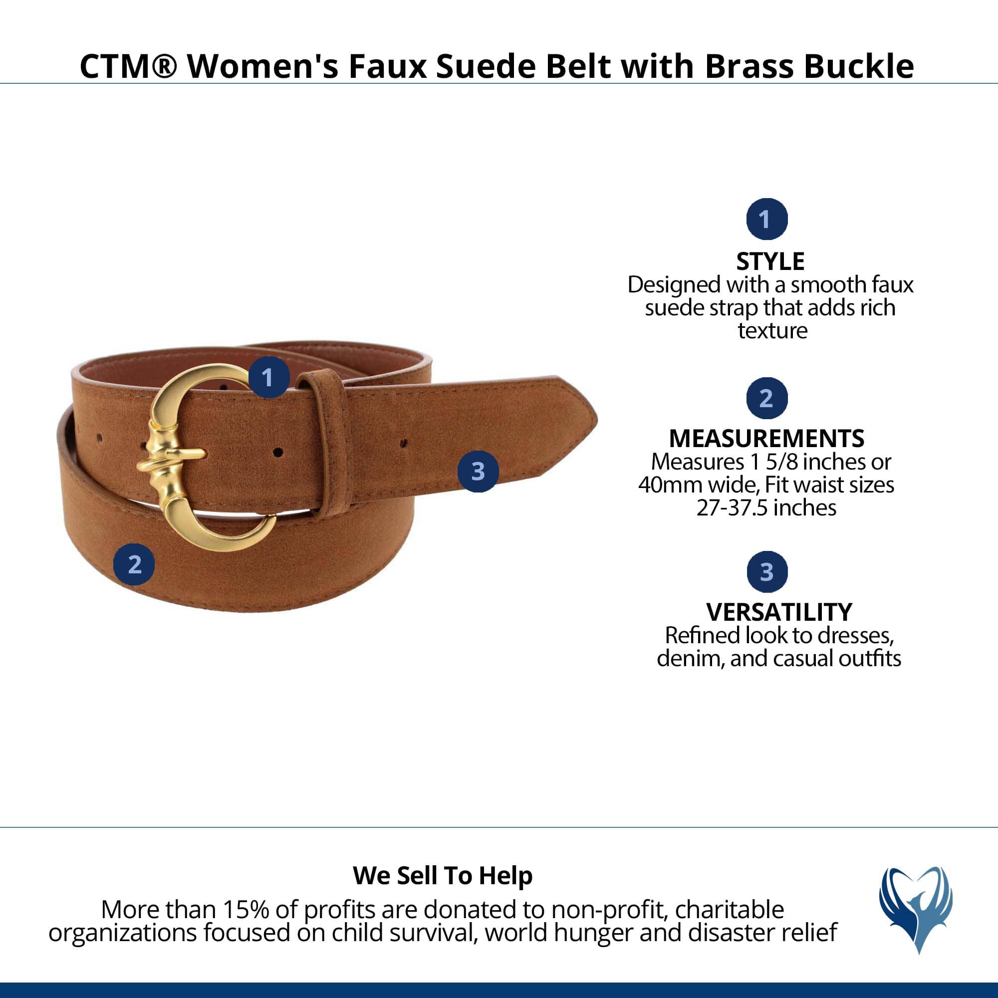 CTM® Women's Faux Suede Belt with Brass Buckle - Camel