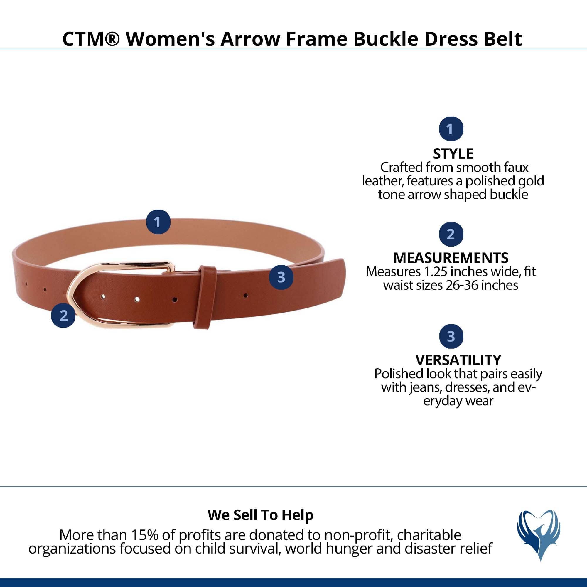 CTM® Women's Arrow Frame Buckle Dress Belt - Cognac