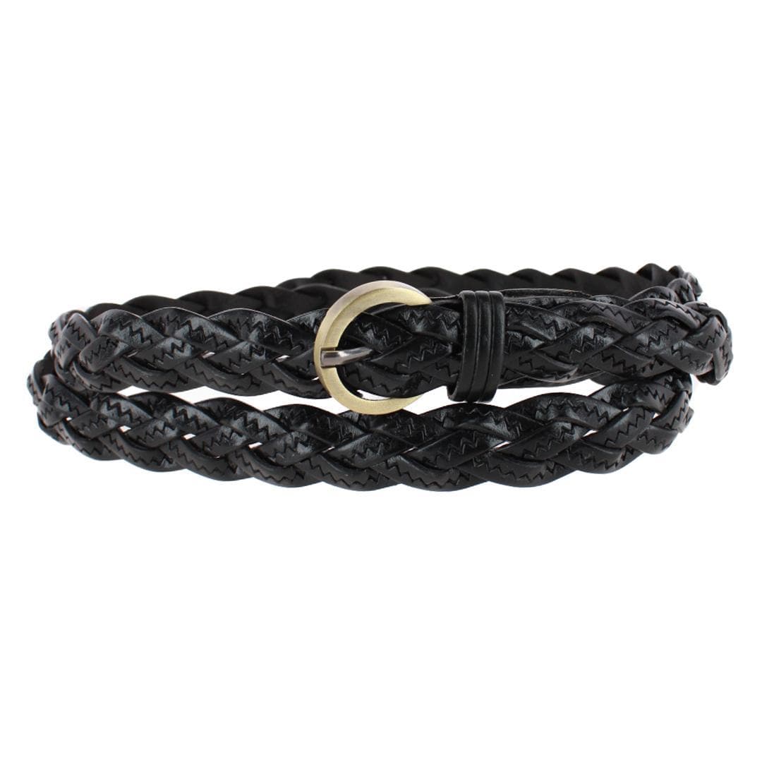 CTM® Women's Leather Braided Skinny Casual Belt - Black