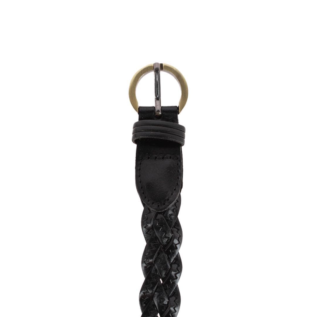 CTM® Women's Leather Braided Skinny Casual Belt - Black