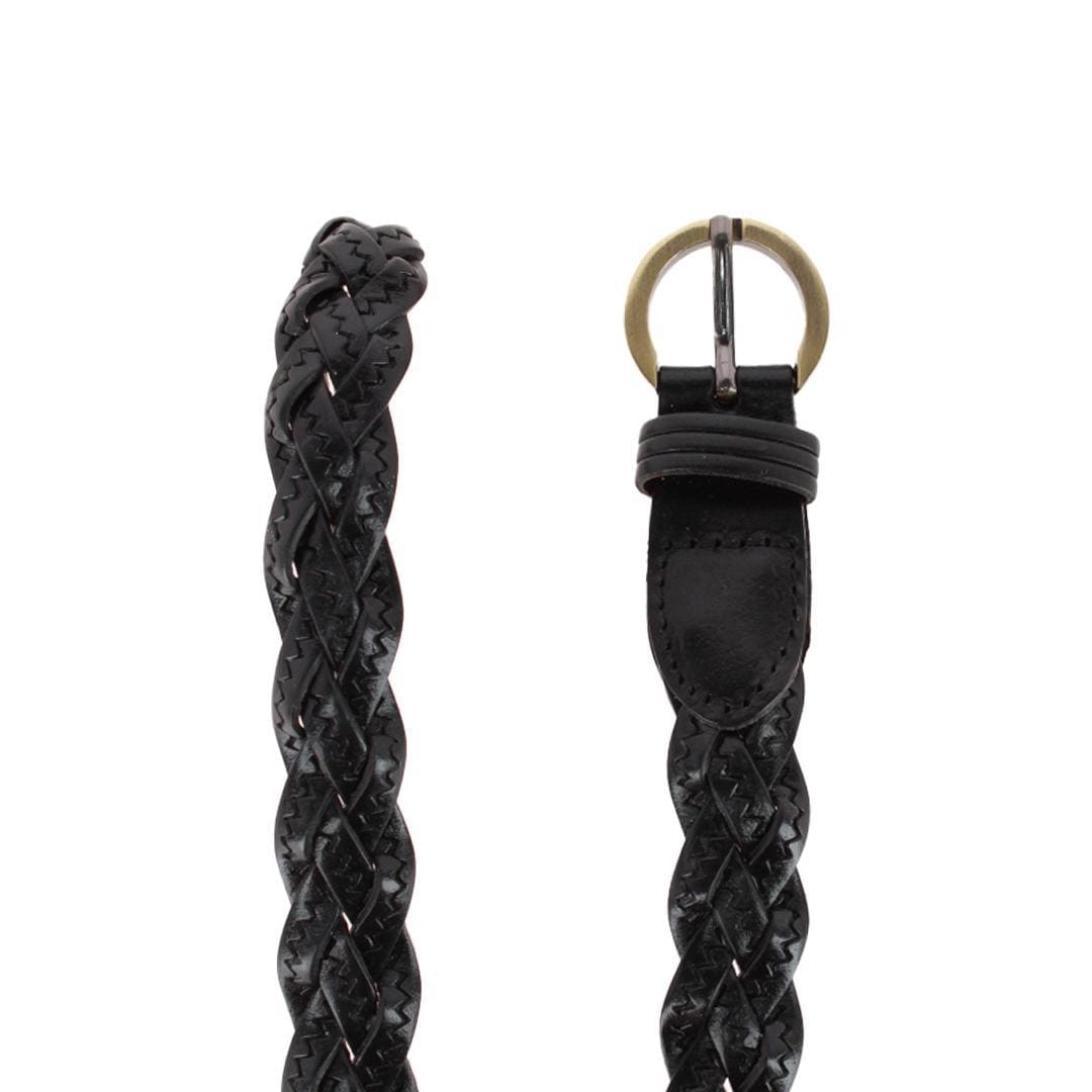 CTM® Women's Leather Braided Skinny Casual Belt - Black