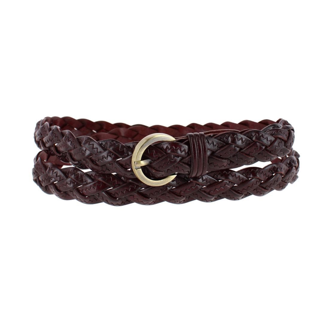 CTM® Women's Leather Braided Skinny Casual Belt