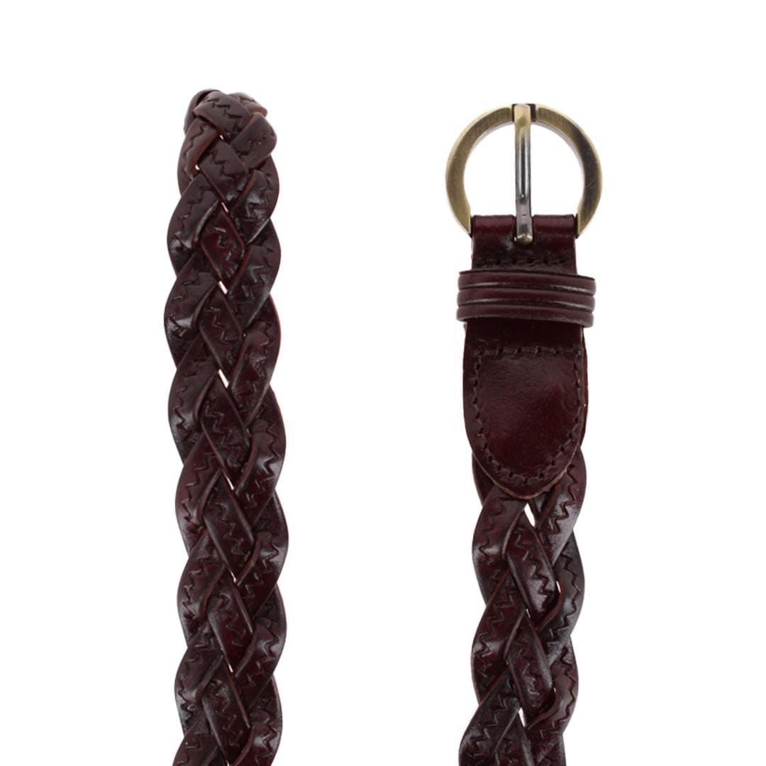 CTM® Women's Leather Braided Skinny Casual Belt - Brown