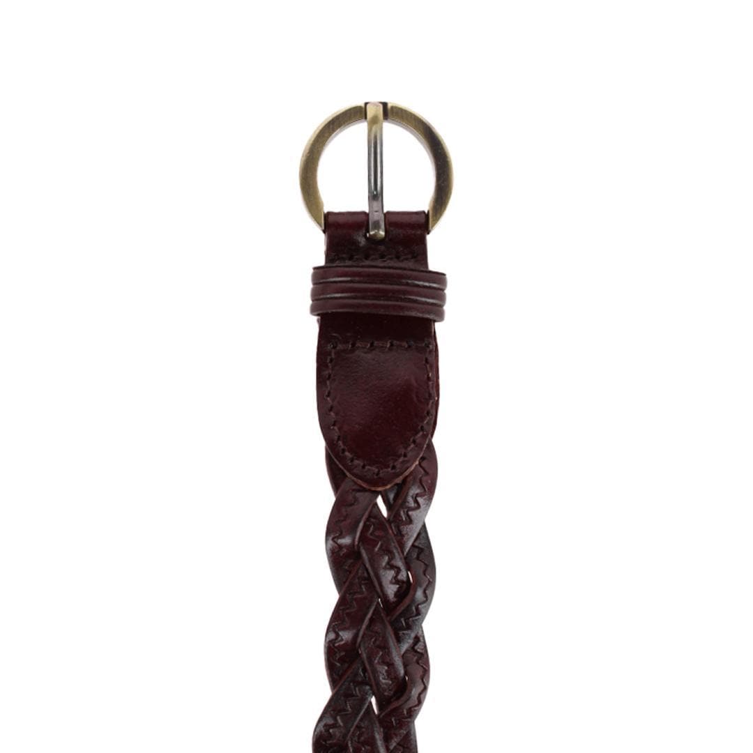 CTM® Women's Leather Braided Skinny Casual Belt - Brown
