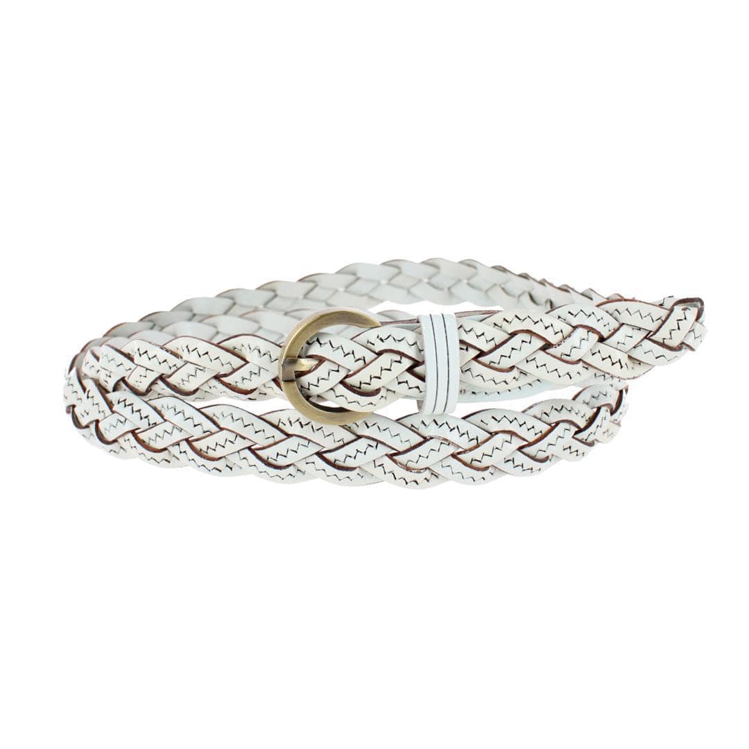 CTM® Women's Leather Braided Skinny Casual Belt - White