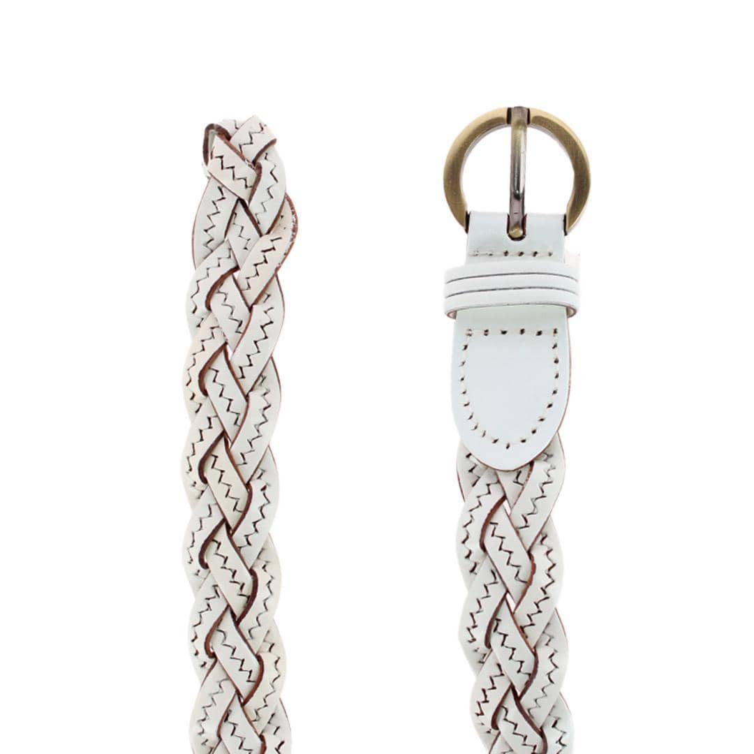 CTM® Women's Leather Braided Skinny Casual Belt - White