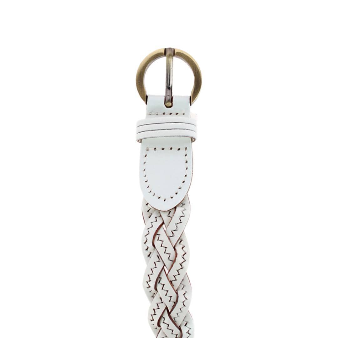 CTM® Women's Leather Braided Skinny Casual Belt - White