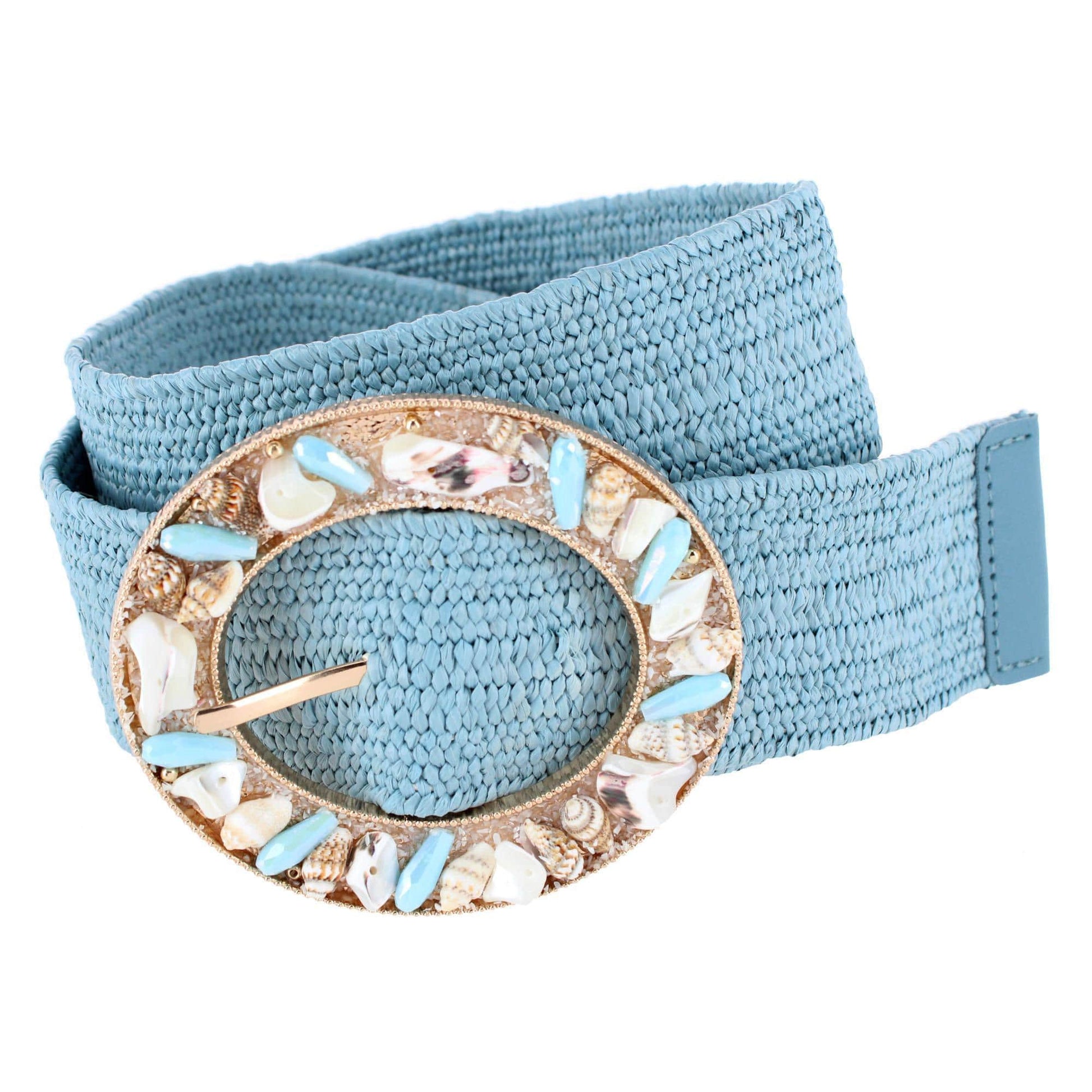 CTM® Women's One Size Raffia Stretch Belt with SeaShell Buckle