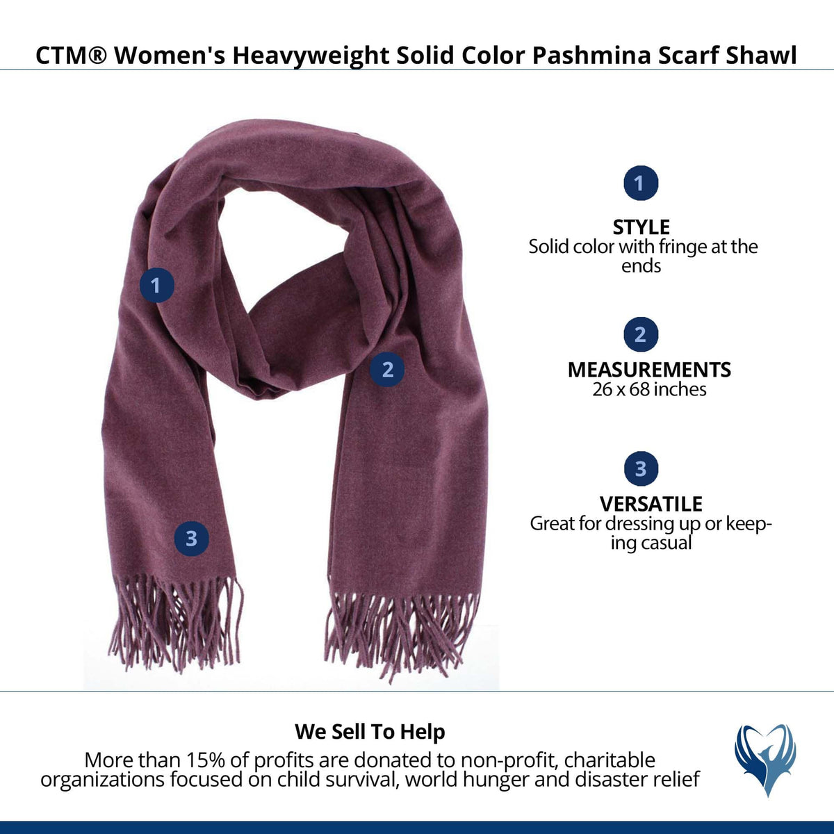 CTM® Women's Heavyweight Solid Color Pashmina Scarf Shawl - Purple