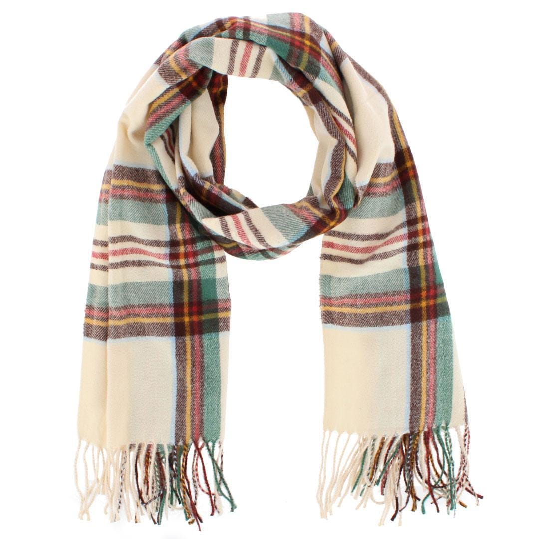 CTM® Adult Classic Plaid Soft Winter Scarf with Fringe - Beige