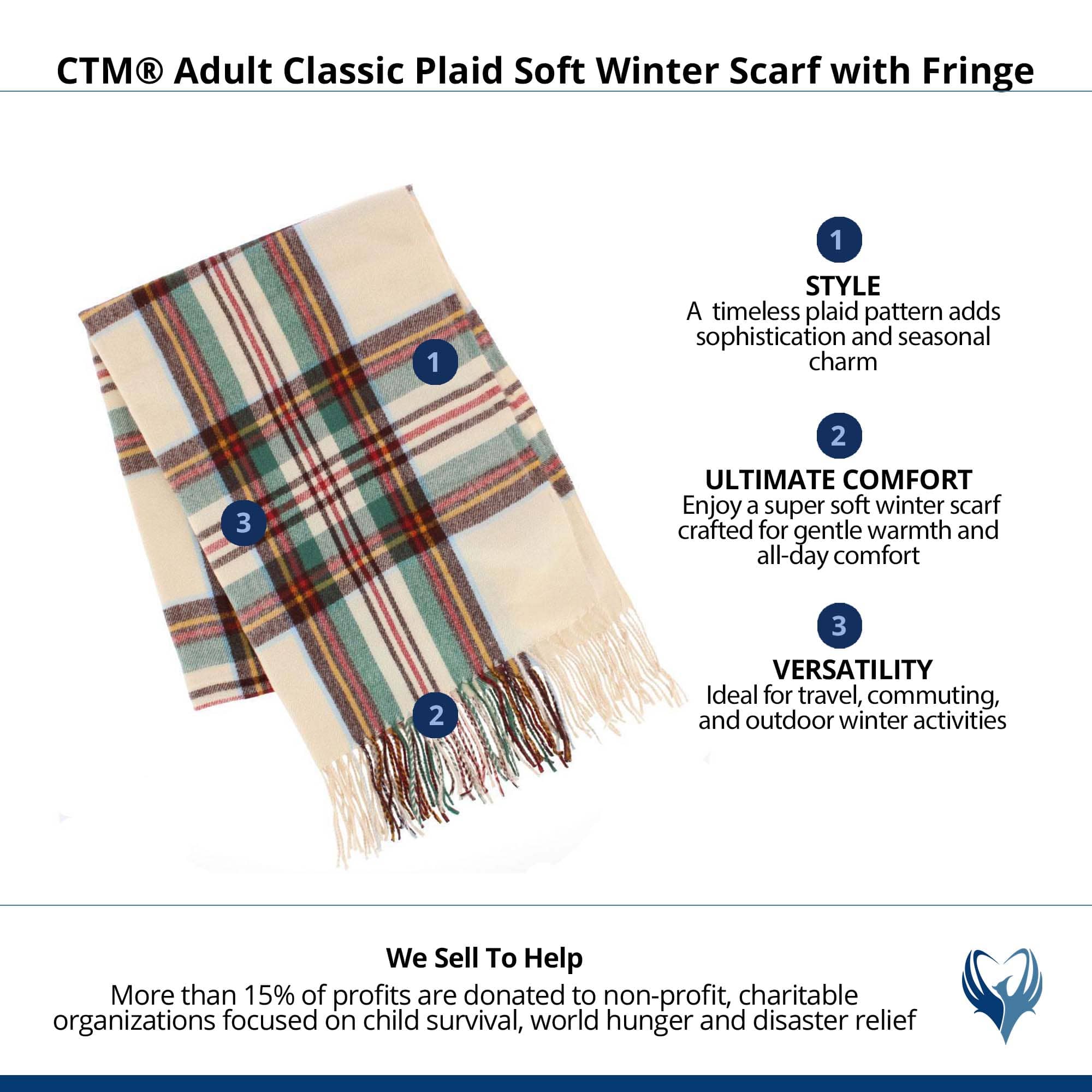 CTM® Adult Classic Plaid Soft Winter Scarf with Fringe - Beige