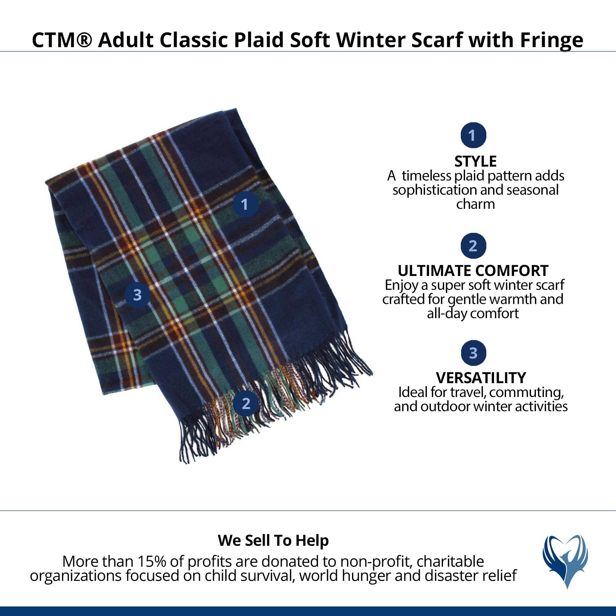 CTM® Adult Classic Plaid Soft Winter Scarf with Fringe - Navy